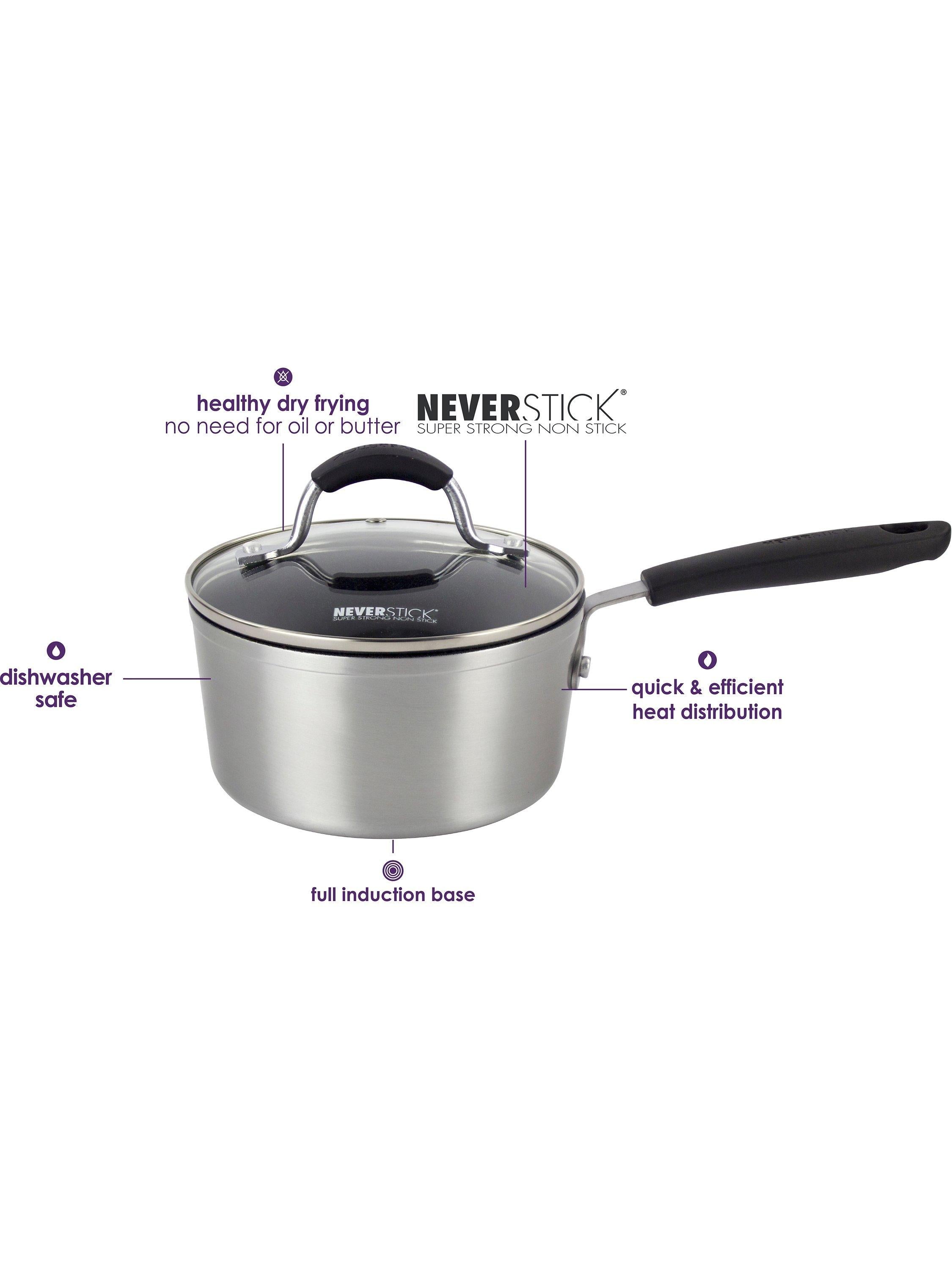 Eaziglide Neverstick Non-Stick Saucepan Set and Glass Lids, 3 Piece