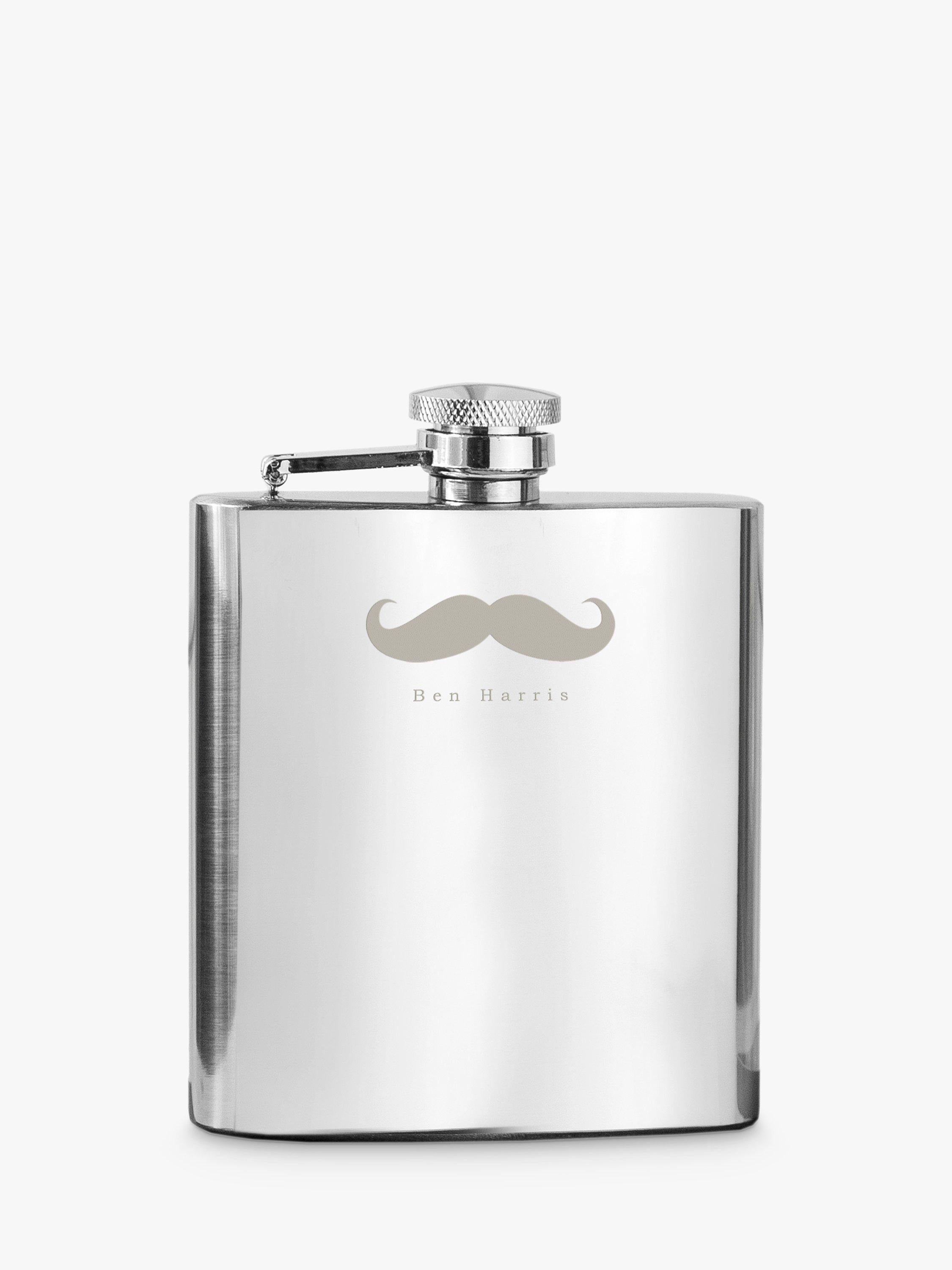 Treat Republic personalised stainless steel hip flask with French-style moustache design, 170ml (British brand)
