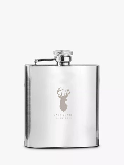 Personalisierbare Edelstahl-Hüftflasche mit Hirschmotiv, 170 ml
