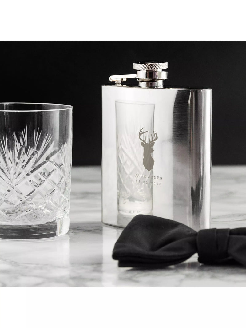 Treat Republic personalised stag stainless steel hip flask 170ml (British brand)