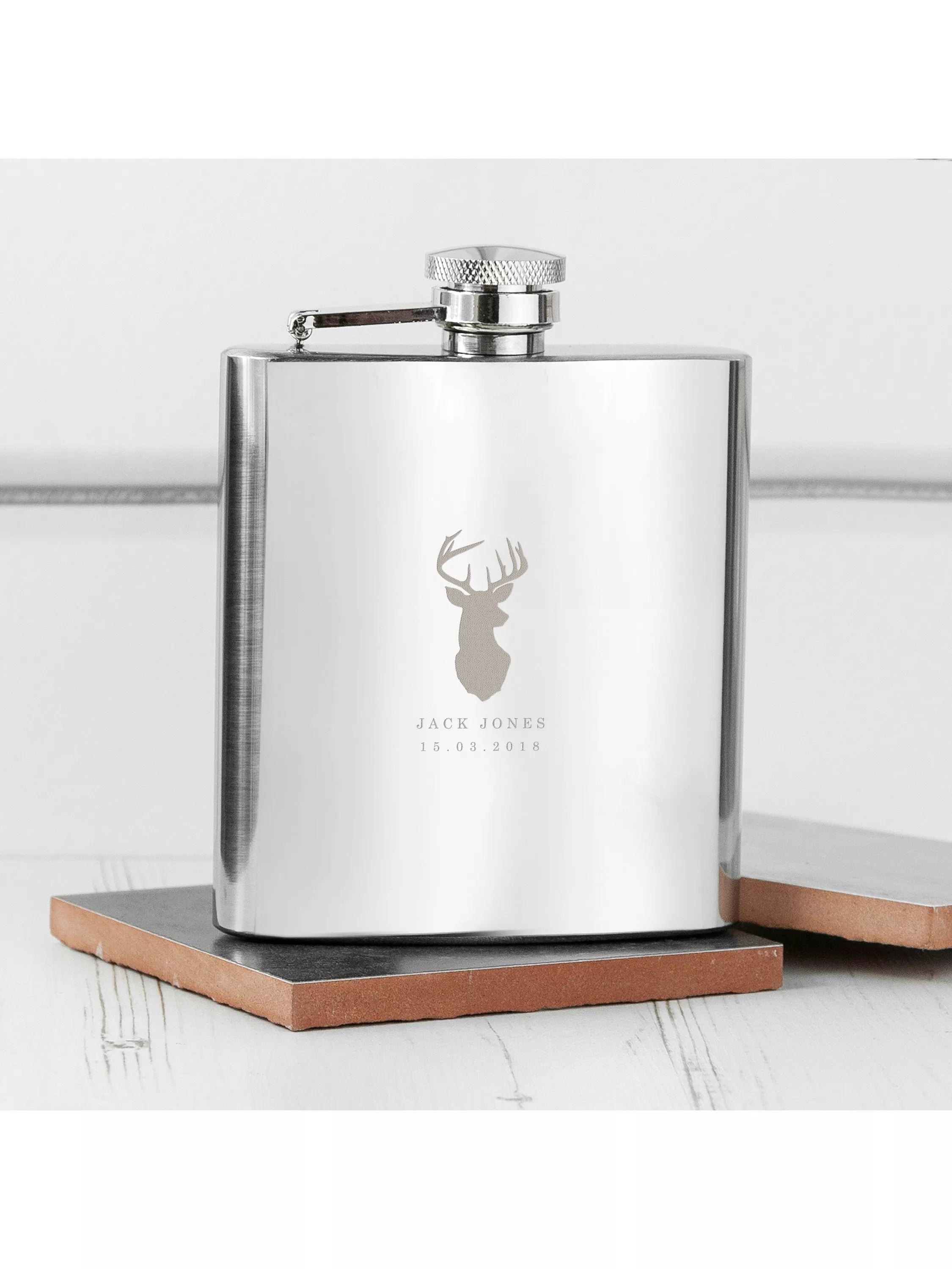 Treat Republic personalised stag stainless steel hip flask 170ml (British brand)