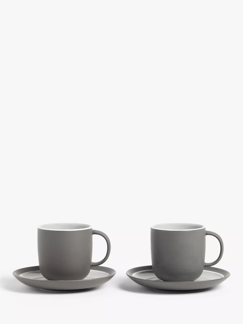 John Lewis Puritan stoneware cup and saucer set of 2 250ml (British brand)