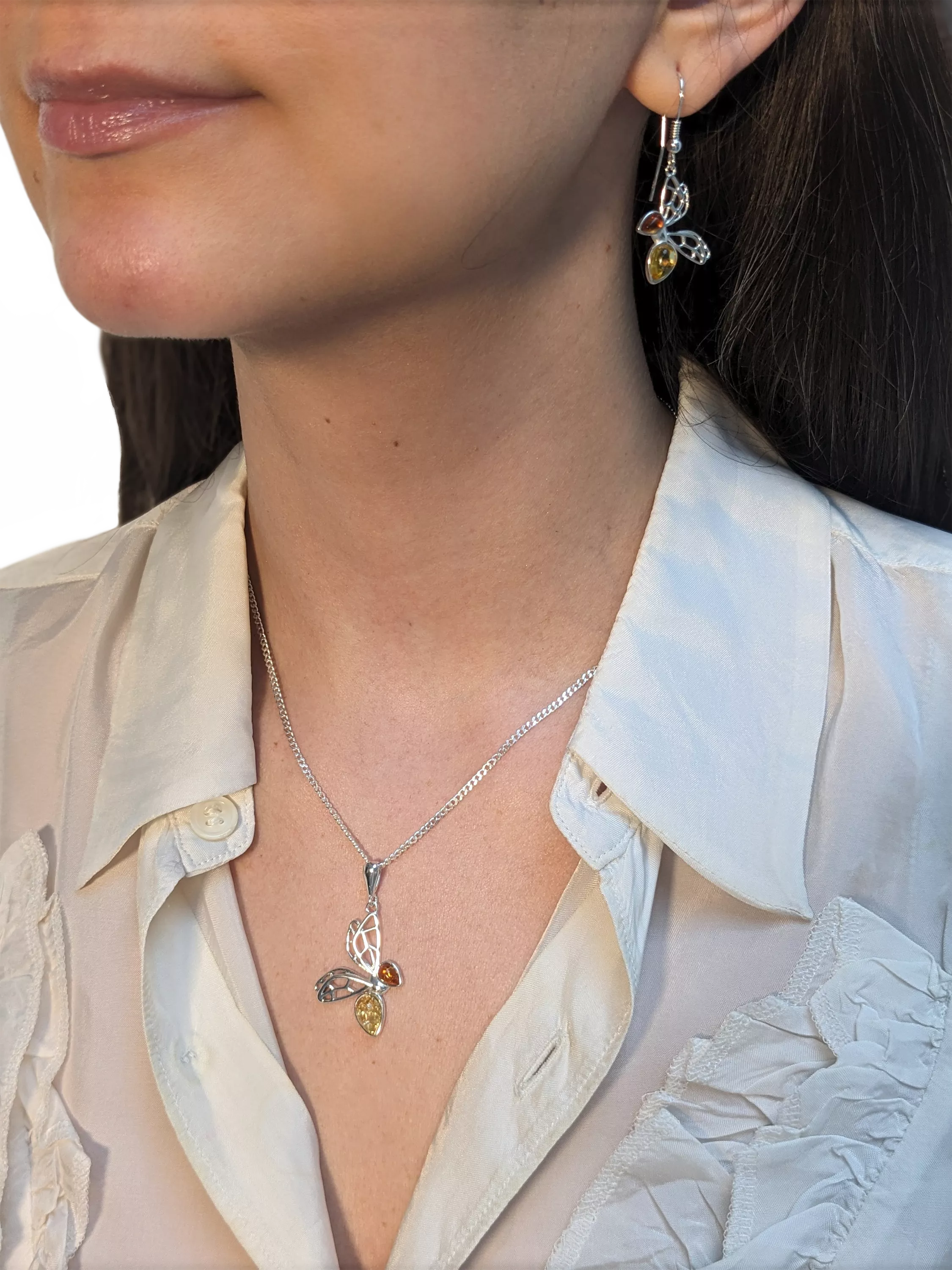 Be-Jewelled Amber Bee Pendant silver multi 41cm - British product