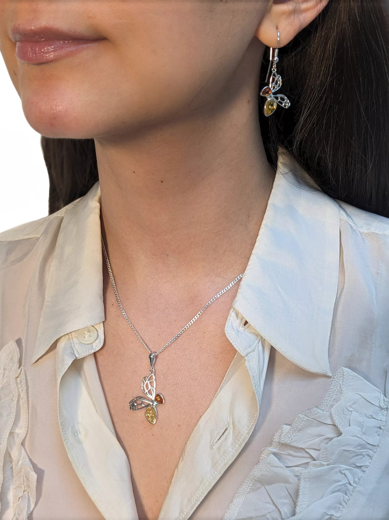 Be-Jewelled Amber Bee Pendant silver multi 41cm - British product