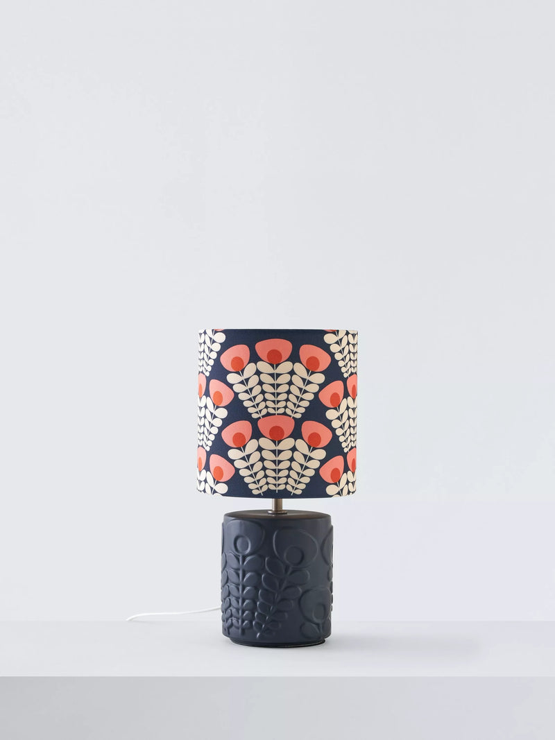 Orla Kiely pink ceramic table lamp with navy shade, UK version