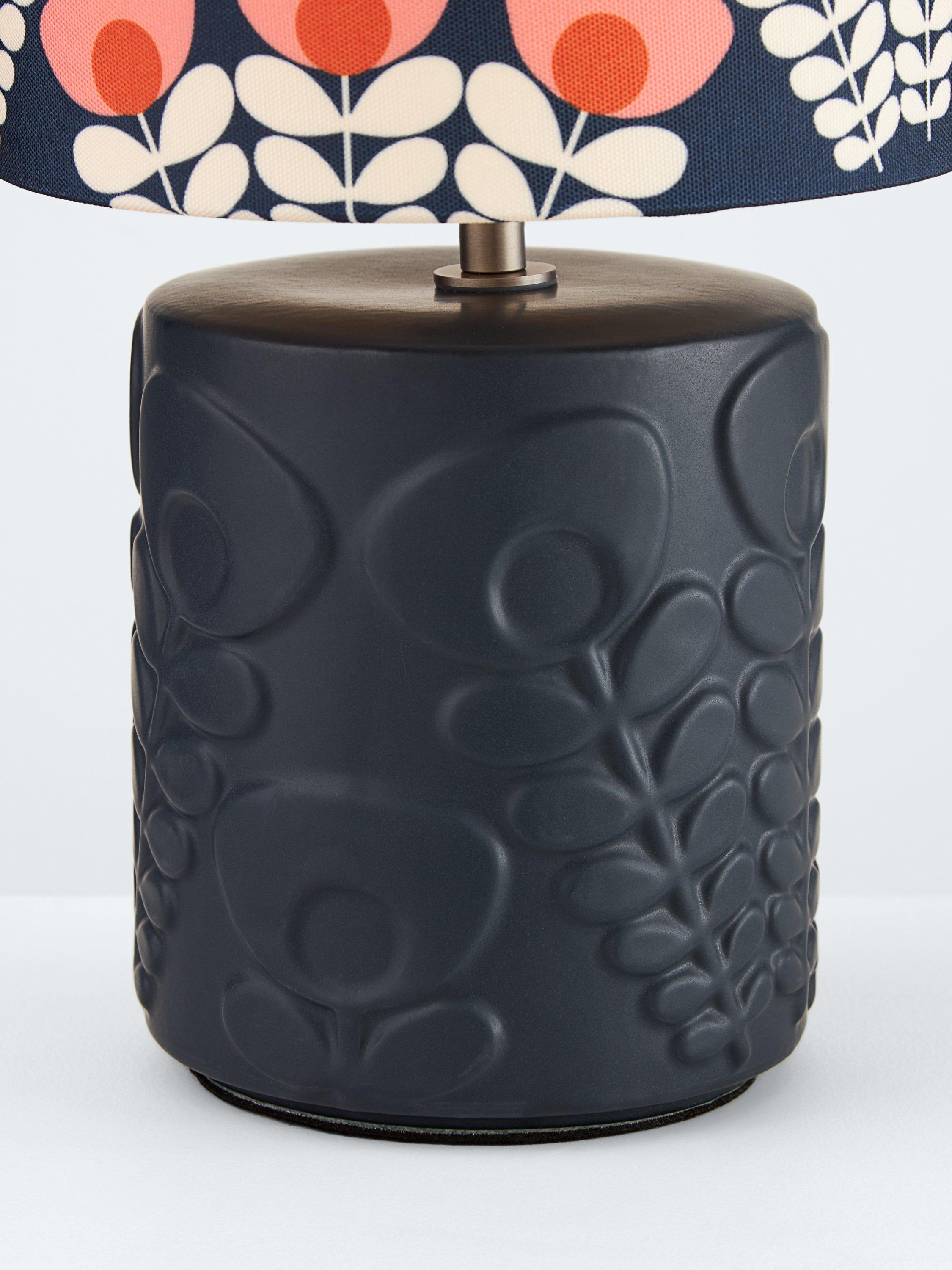 Orla Kiely pink ceramic table lamp with navy shade, UK version