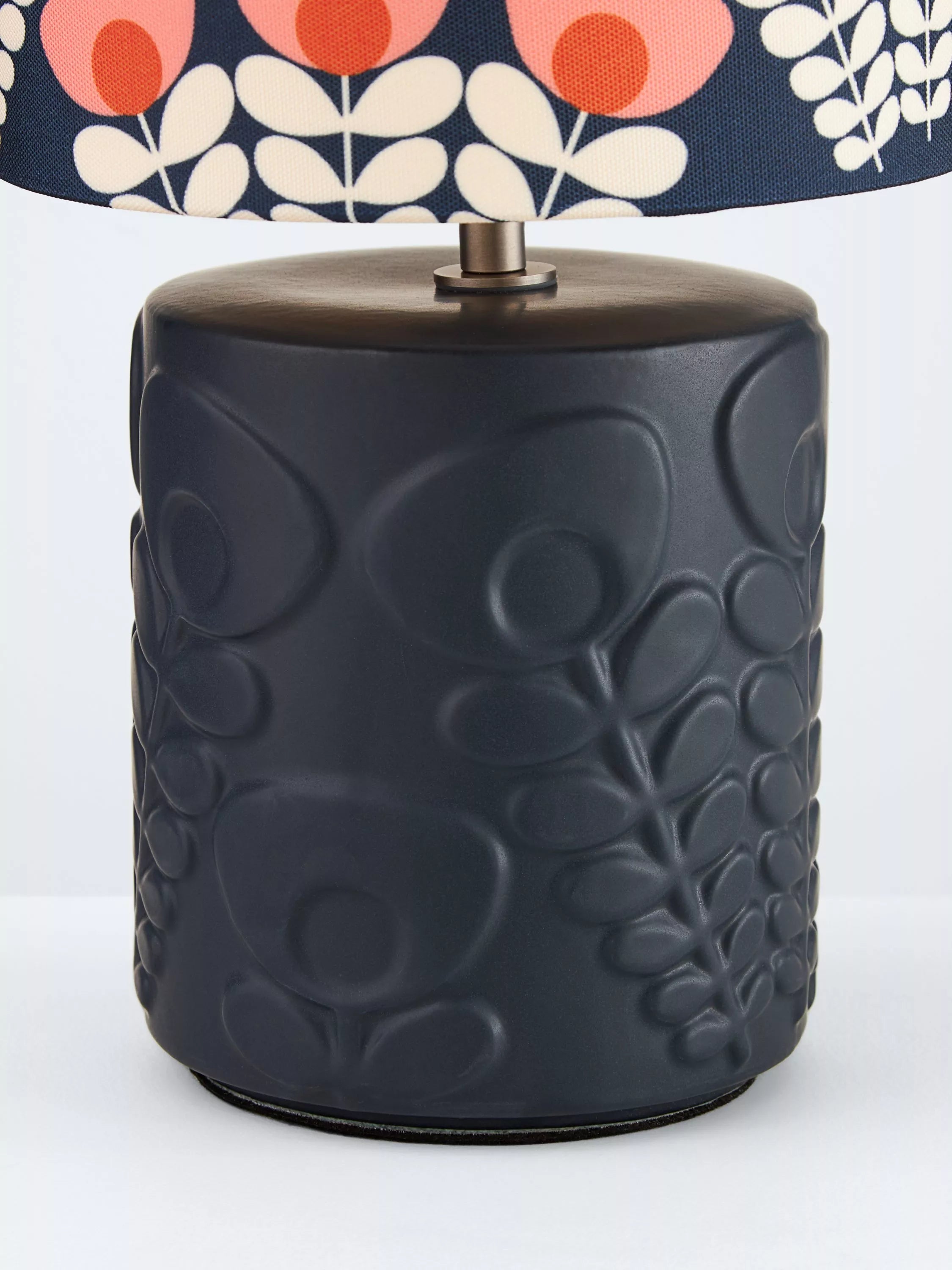 Orla Kiely pink ceramic table lamp with navy shade, UK version