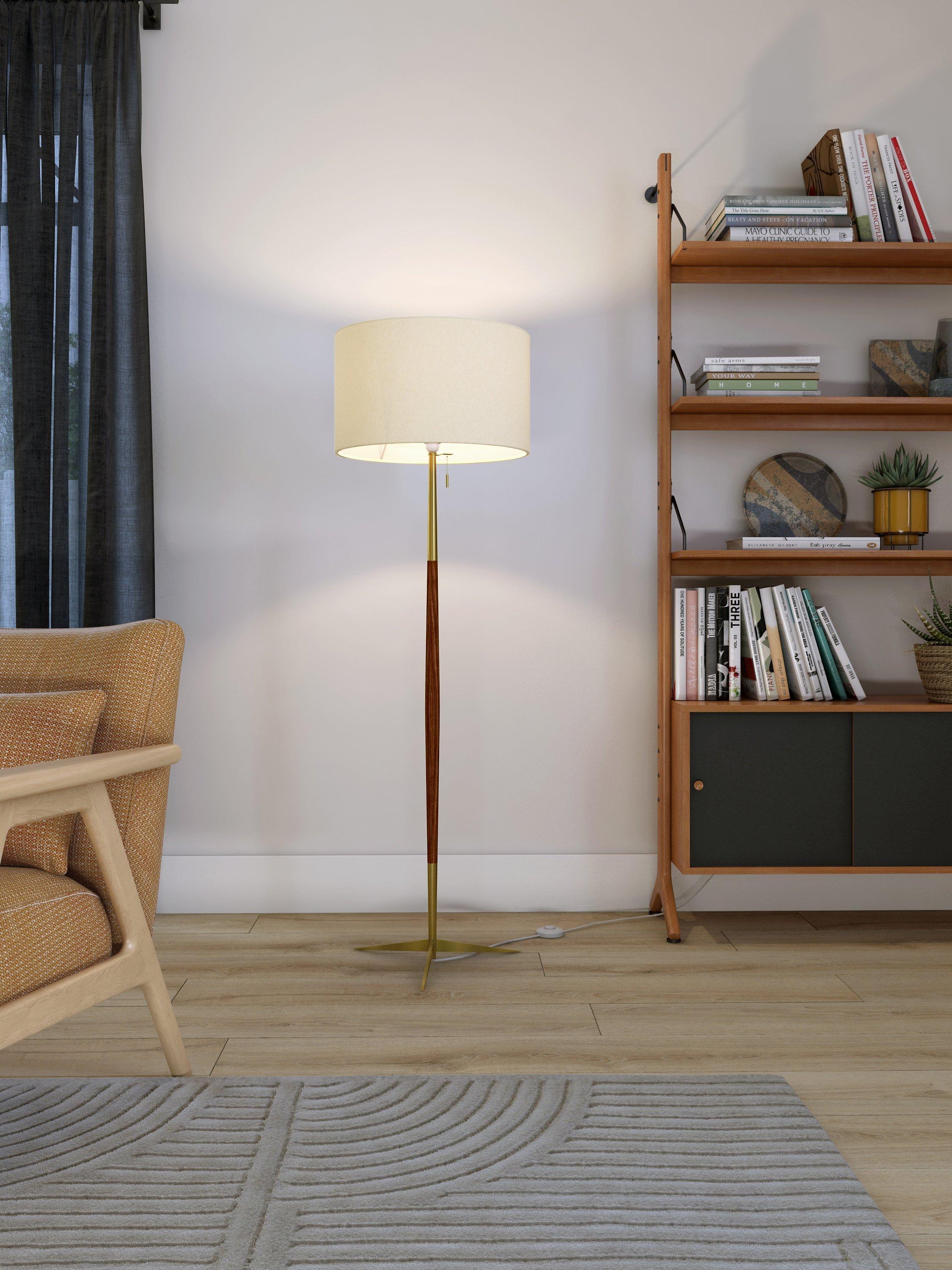 John Lewis Spindle wooden floor lamp with brass accents (British brand)