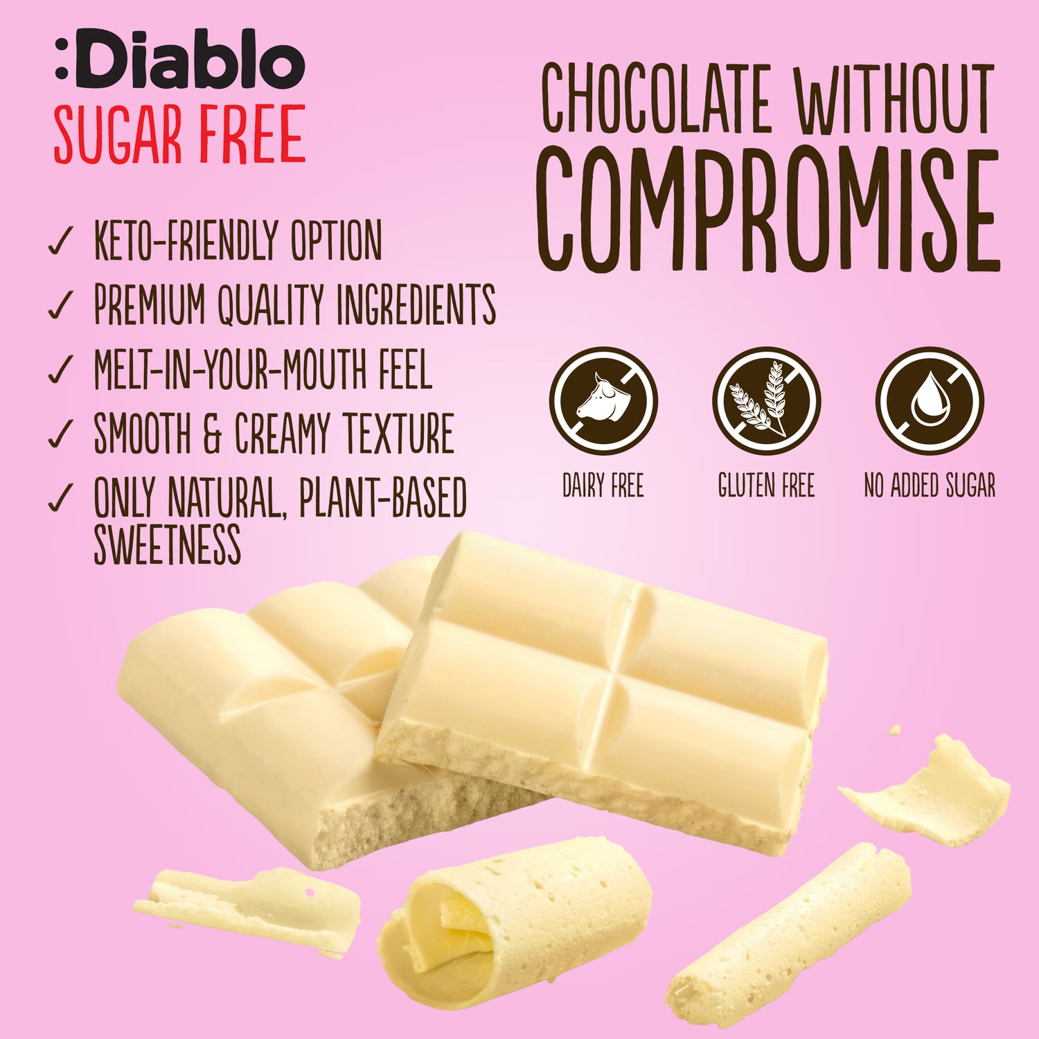 Diablo no added sugar white chocolate bar 75g (British brand)