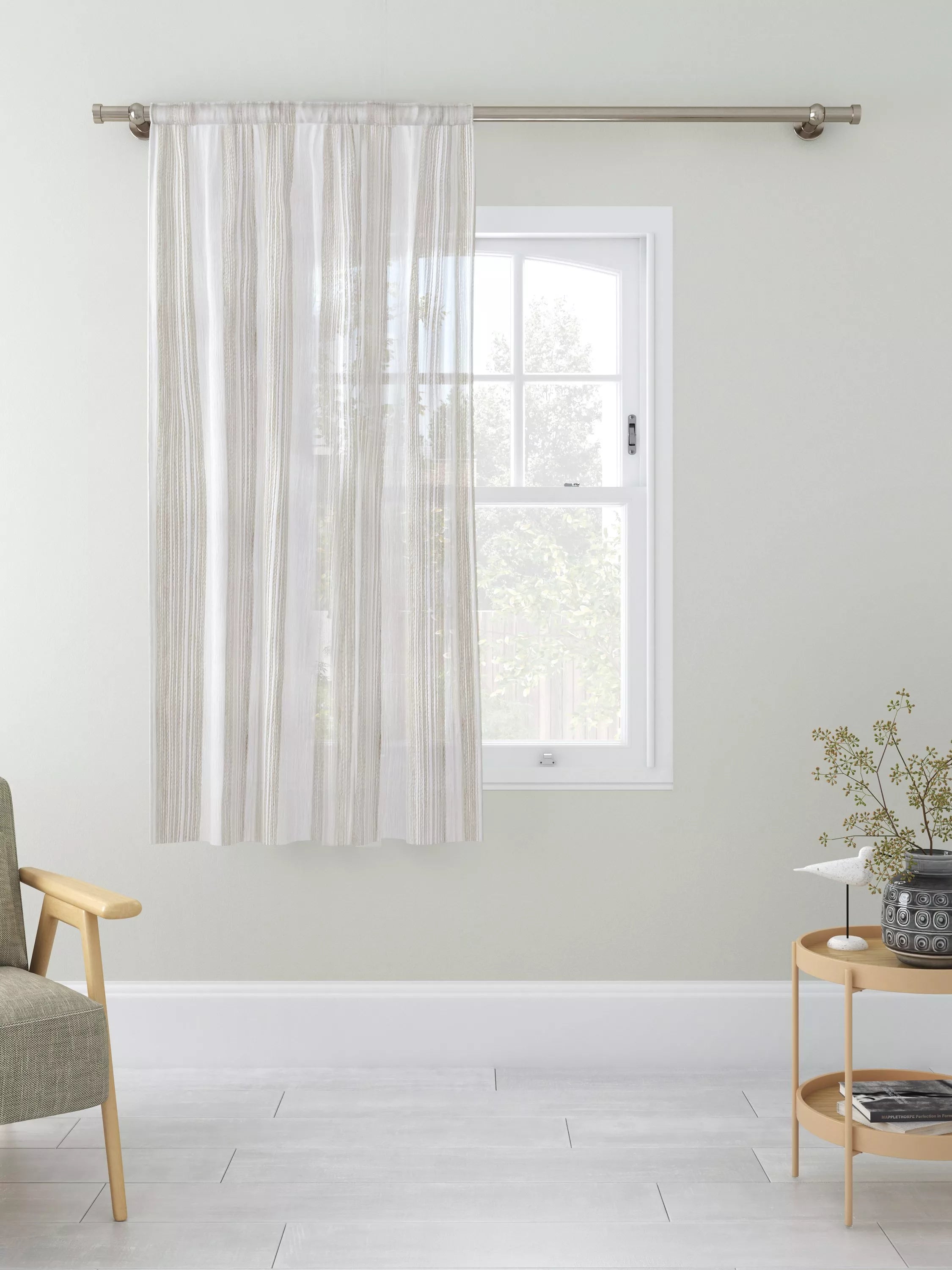 John Lewis fine stripe voile fabric natural 280cm (British brand)