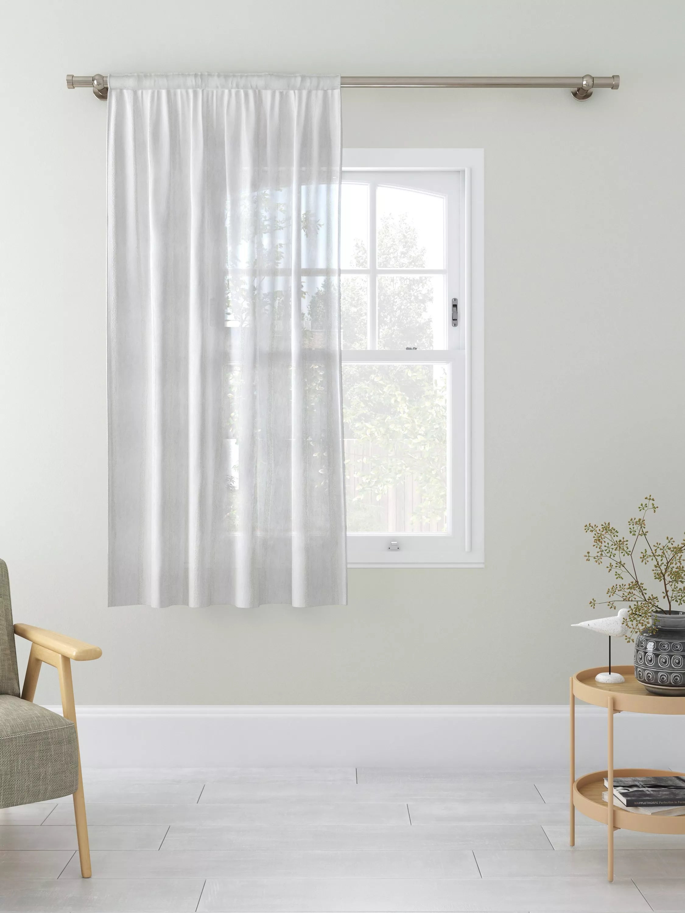John Lewis voile fabric white woven stripe, imported from the UK