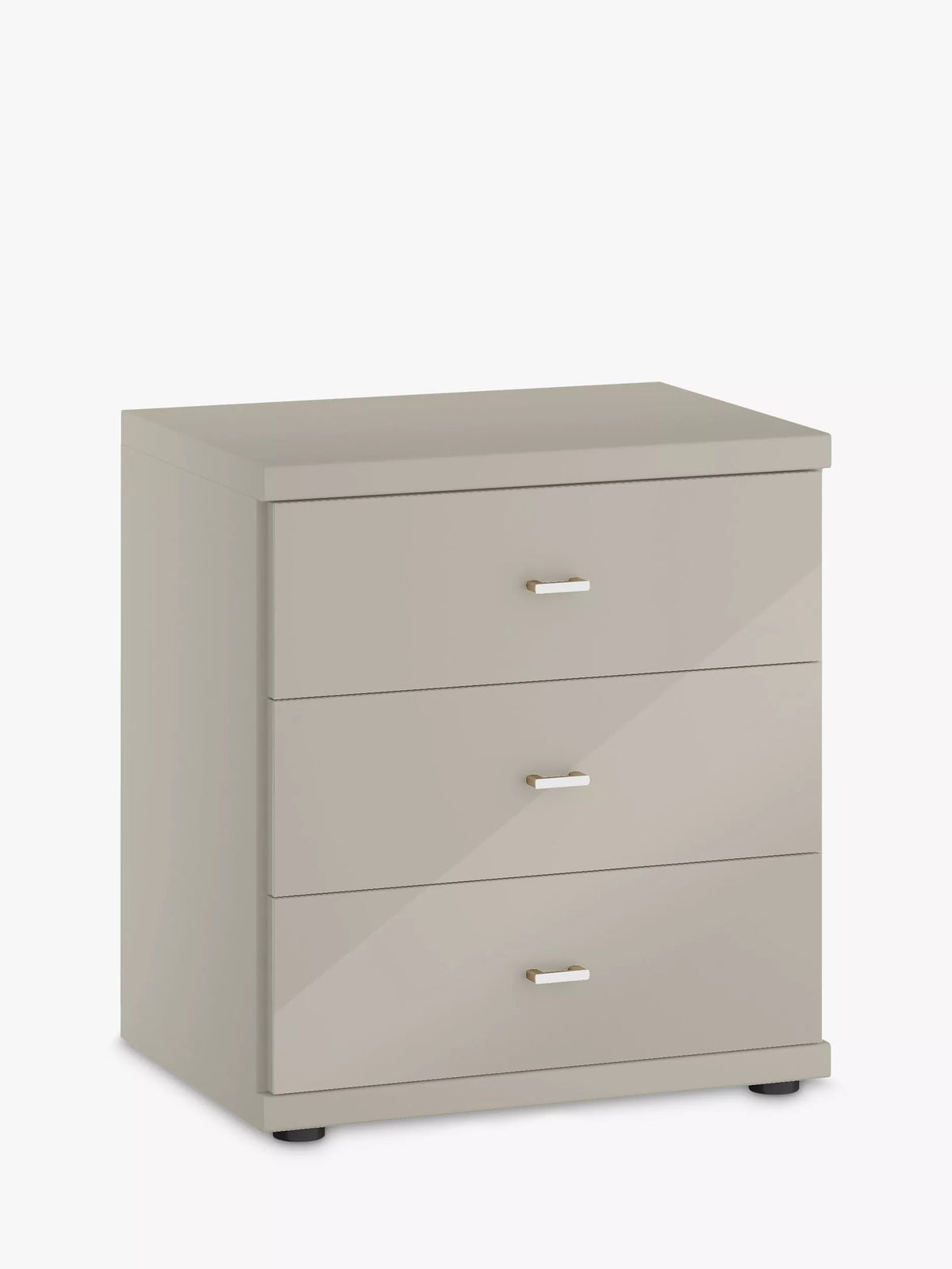 John Lewis Elstra glass front bedside table 3 drawers (British brand)