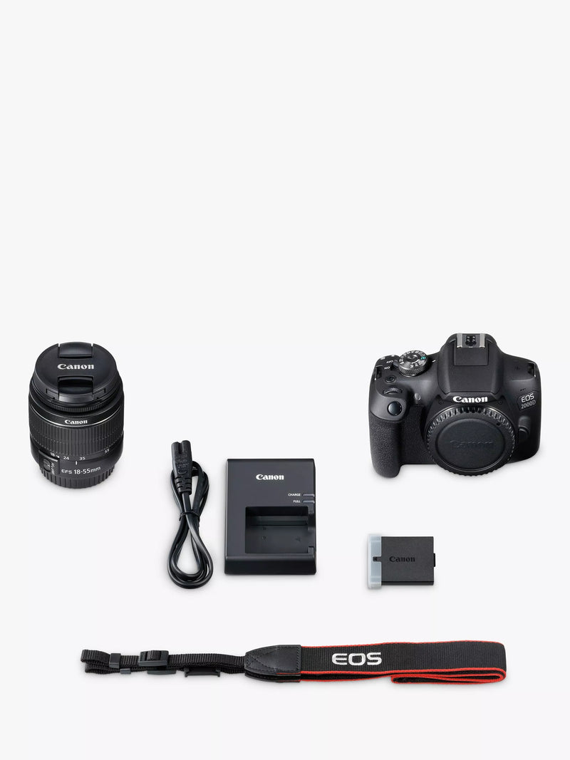 Canon EOS 2000D digital SLR camera with 18-55mm lens, UK version