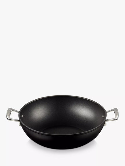 Wok antiadhésif trempé en aluminium avec base compatible induction, 32 cm