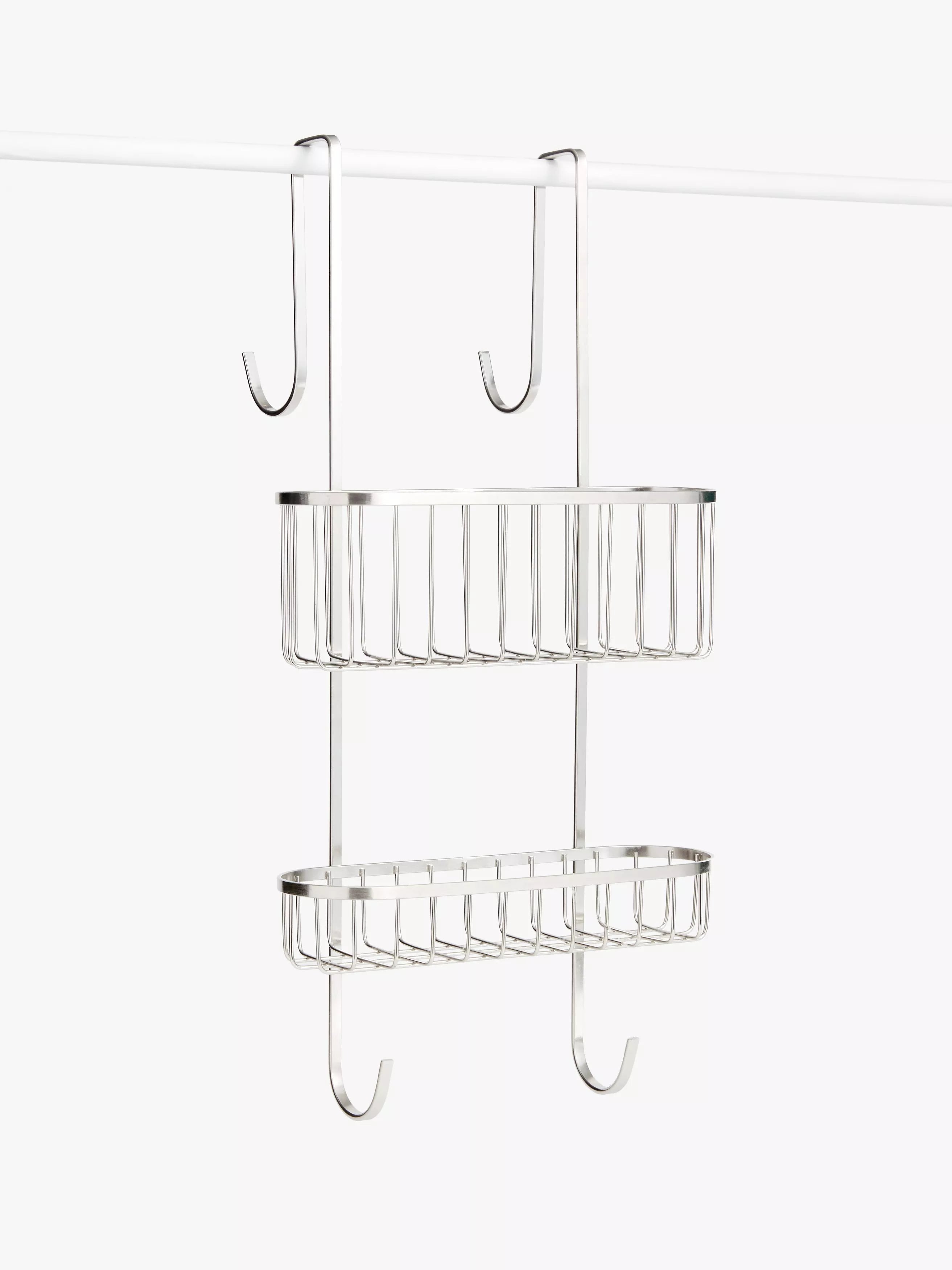 John Lewis two-tier hanging shower basket chrome finish, imported from the UK