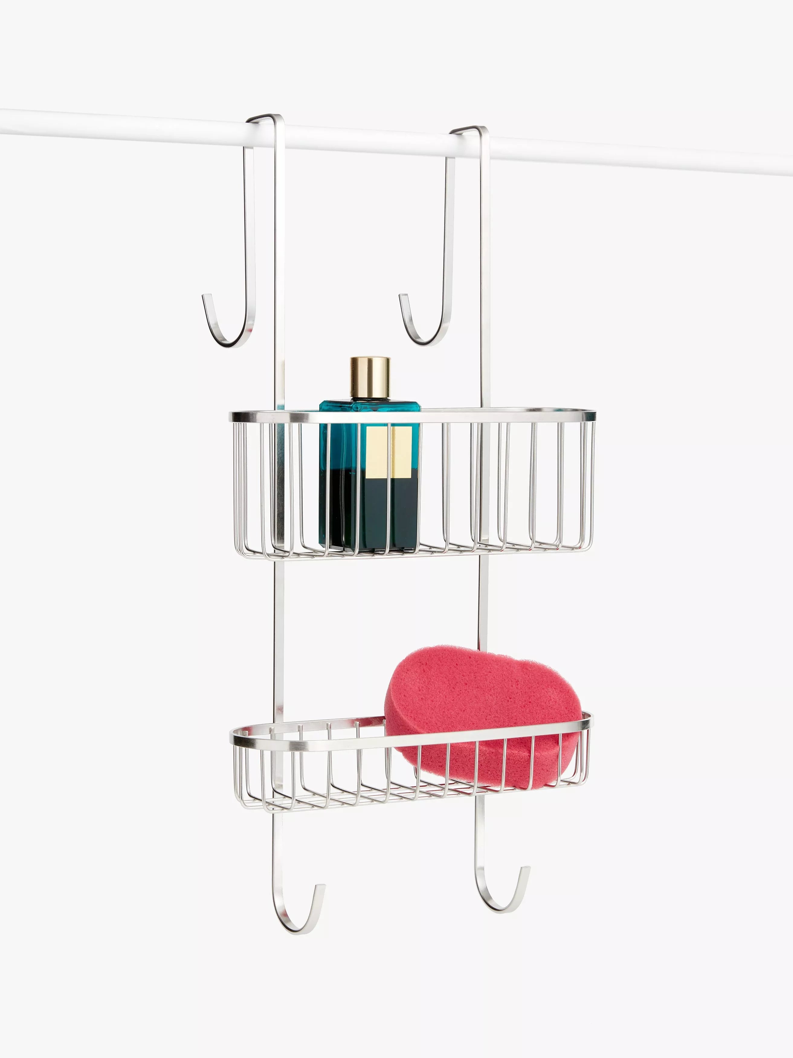 John Lewis two-tier hanging shower basket chrome finish, imported from the UK