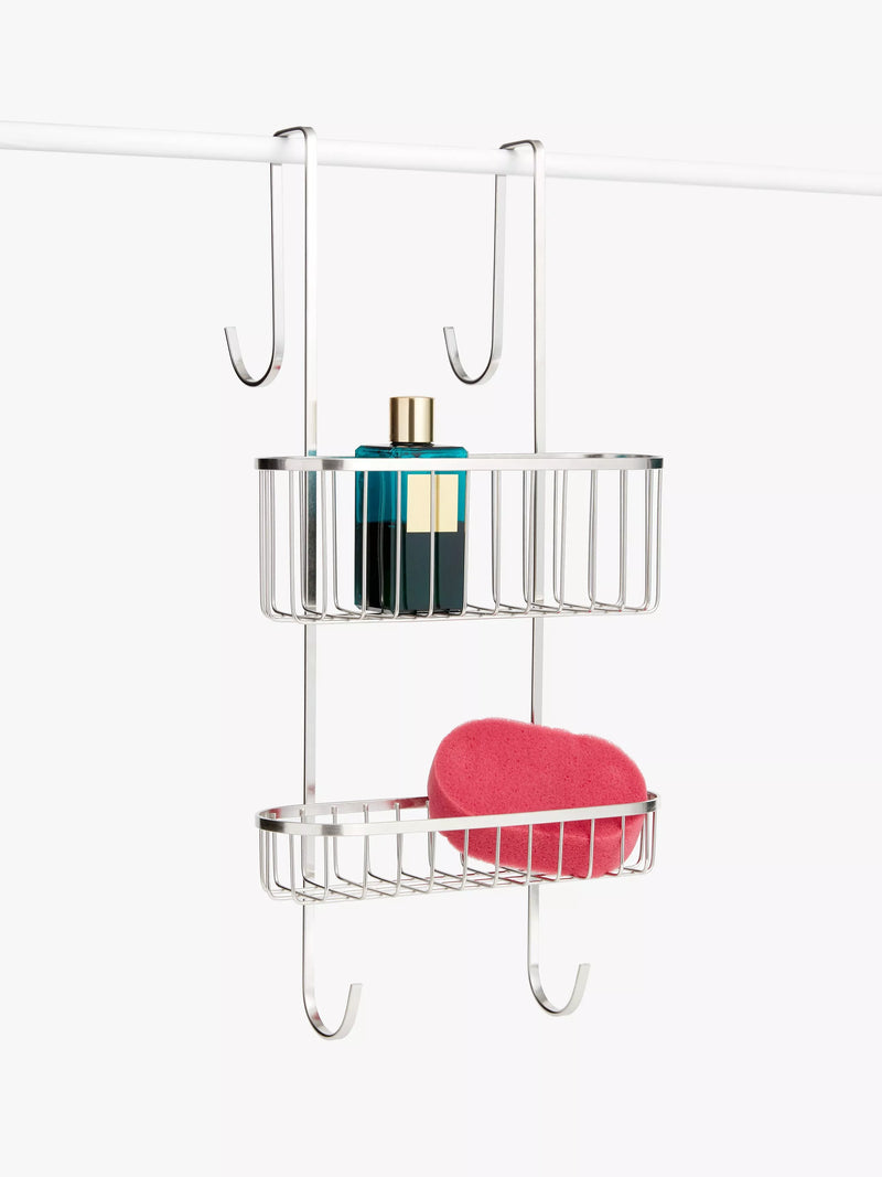 John Lewis two-tier hanging shower basket chrome finish, imported from the UK