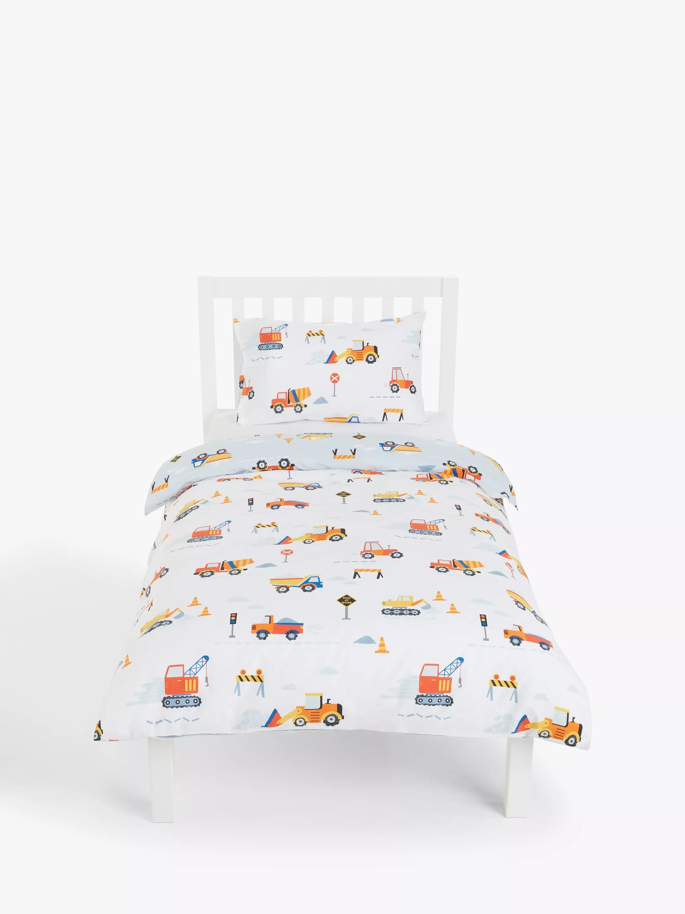 John Lewis reversible pure cotton duvet cover and pillowcase set, single, construction pattern, multi, UK version