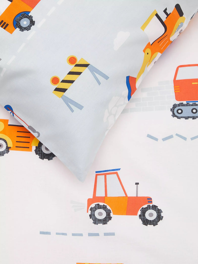 John Lewis reversible pure cotton duvet cover and pillowcase set, single, construction pattern, multi, UK version