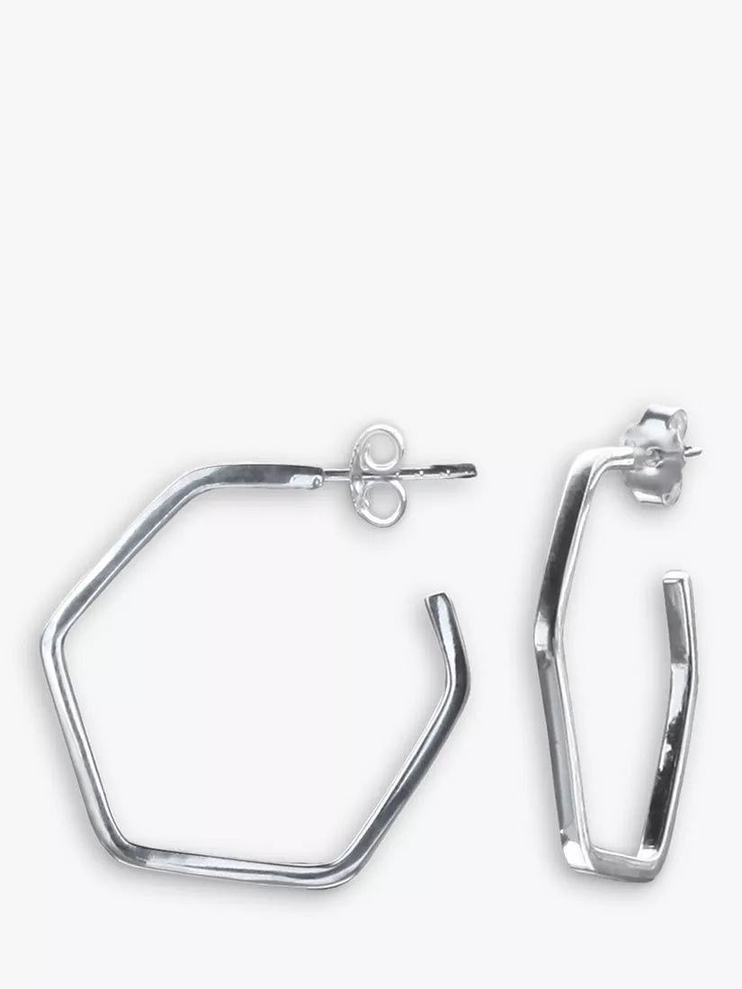 Nina B hexagonal silver hoop earrings, UK version