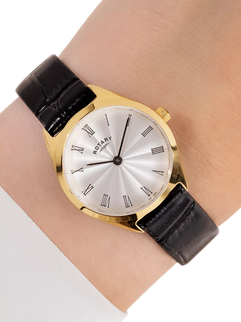 Rotary women's ultra slim leather strap watch 27mm, imported from the UK