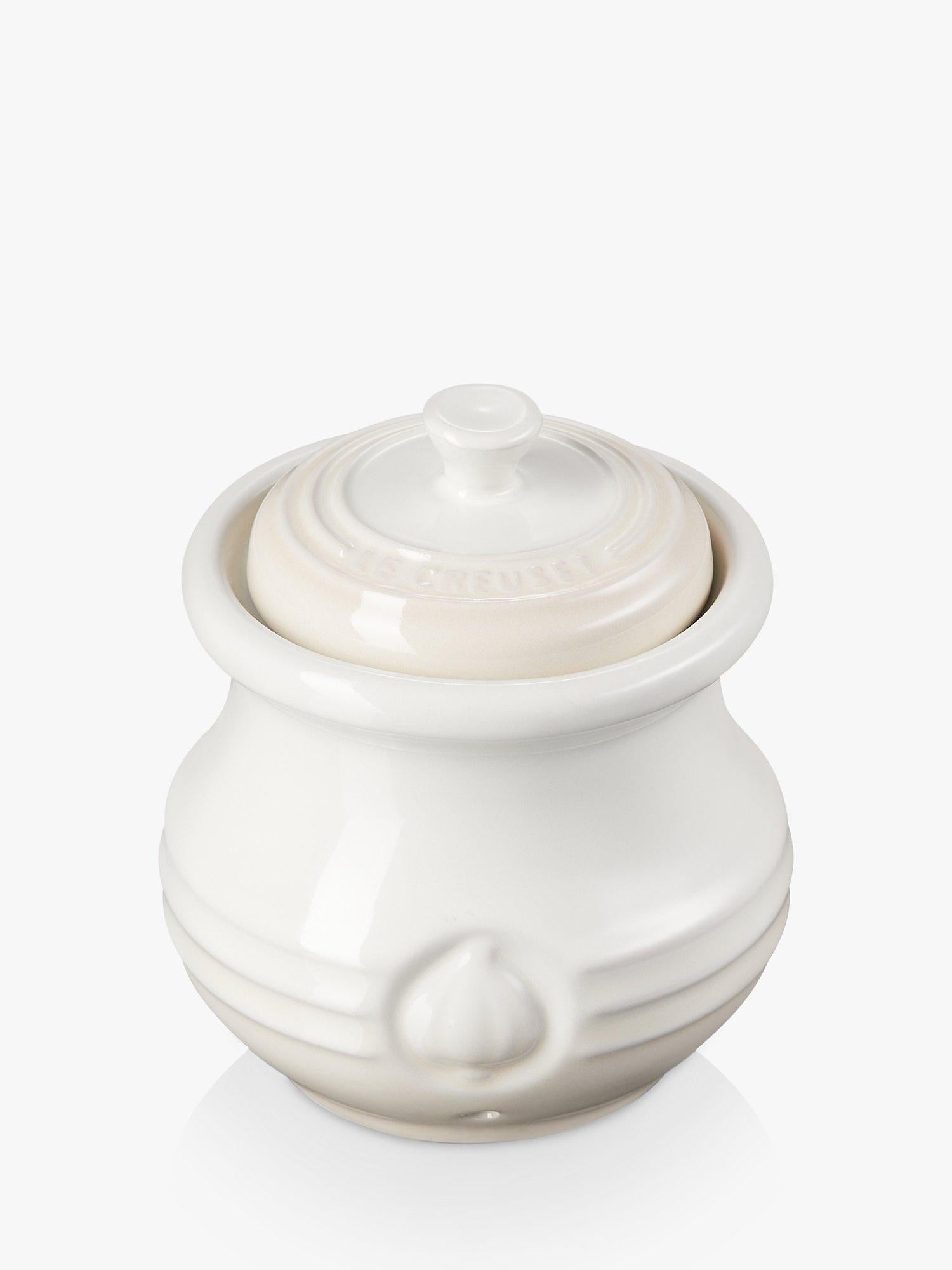 Le Creuset stoneware garlic pot Meringue, imported from the UK