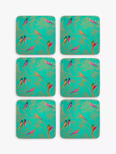 John Lewis Sara Miller Chelsea Collection Cork-Backed Birds Coasters, Set of 6, Green/Multi- Buy online at McGrocer