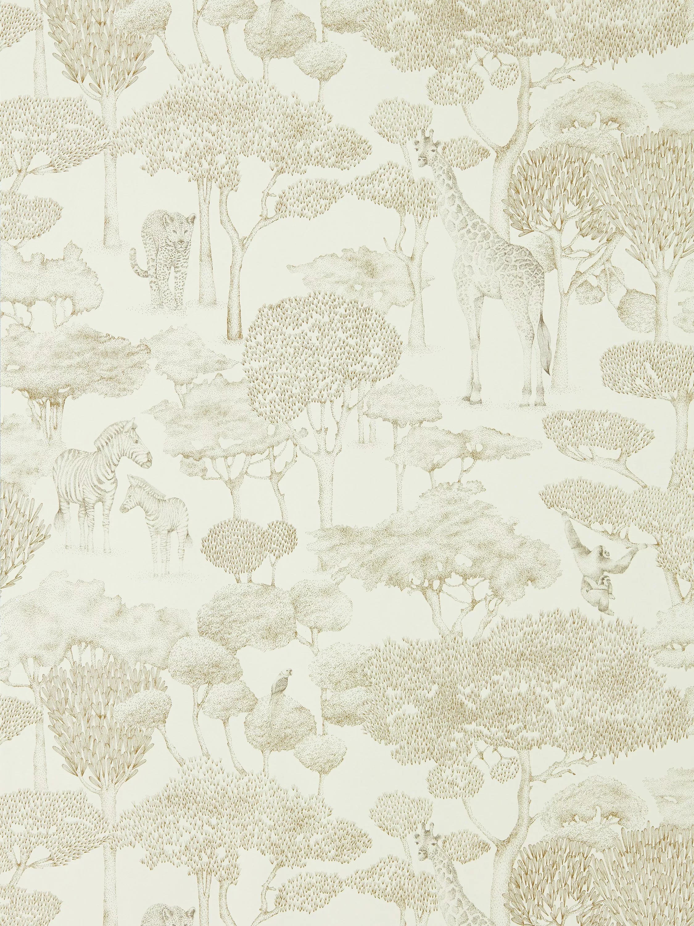 Modern Toile Wallpaper with Detailed Wildlife Design