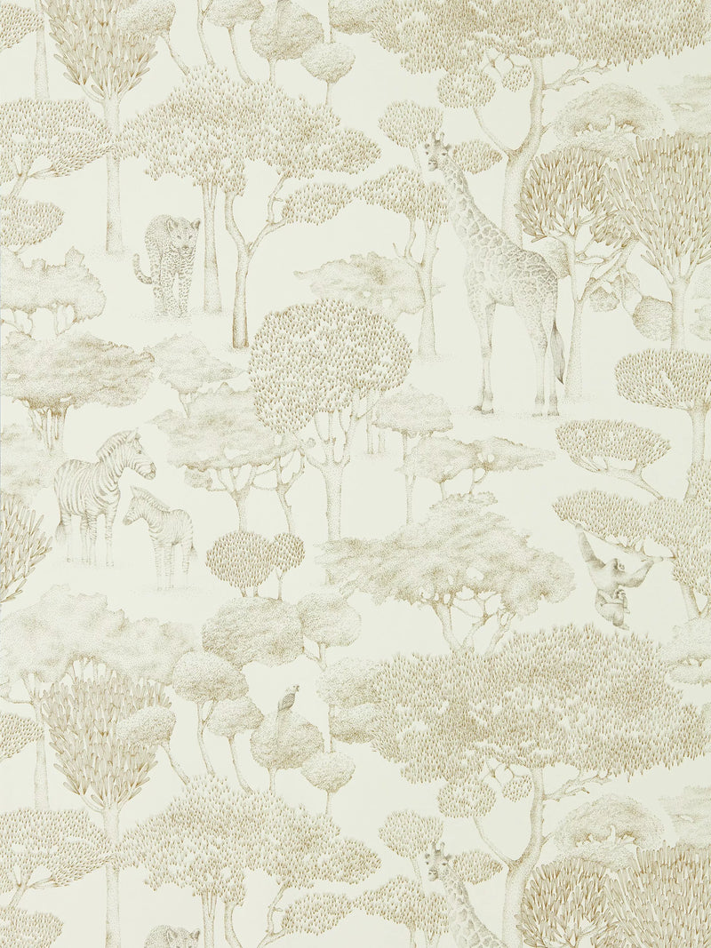 Modern Toile Wallpaper with Detailed Wildlife Design