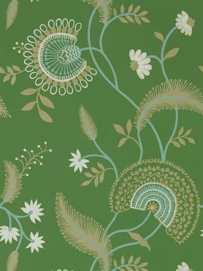 Hand-Painted Wallpaper with Stylised Pods, Flowers, and Leaves Design
