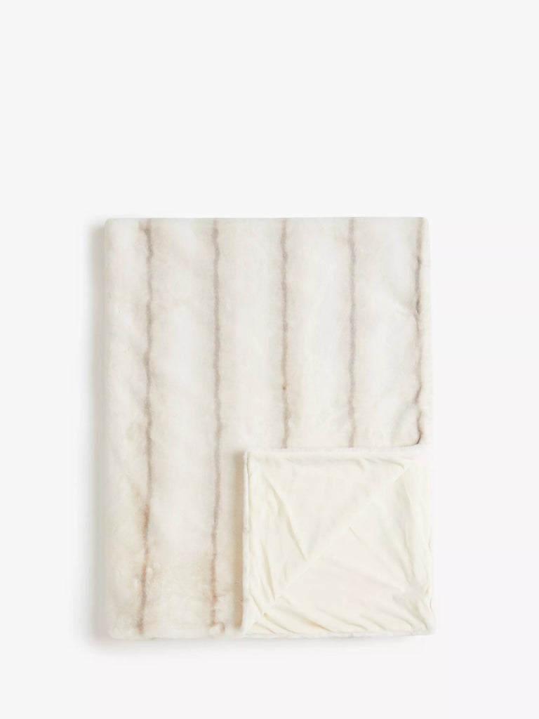 John Lewis Faux Fur Throw, Natural Stripe