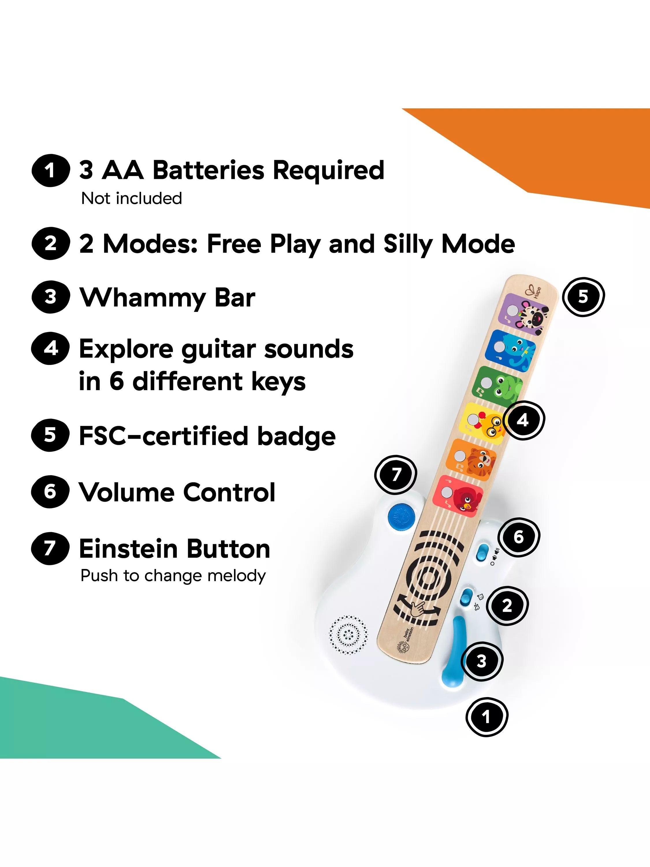 Baby Einstein Strum Along Songs Magic Touch Guitar wooden toy, UK version