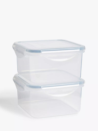 John Lewis John Lewis Square Plastic Storage Containers Set of 2 700ml Clear- Buy online at McGrocer
