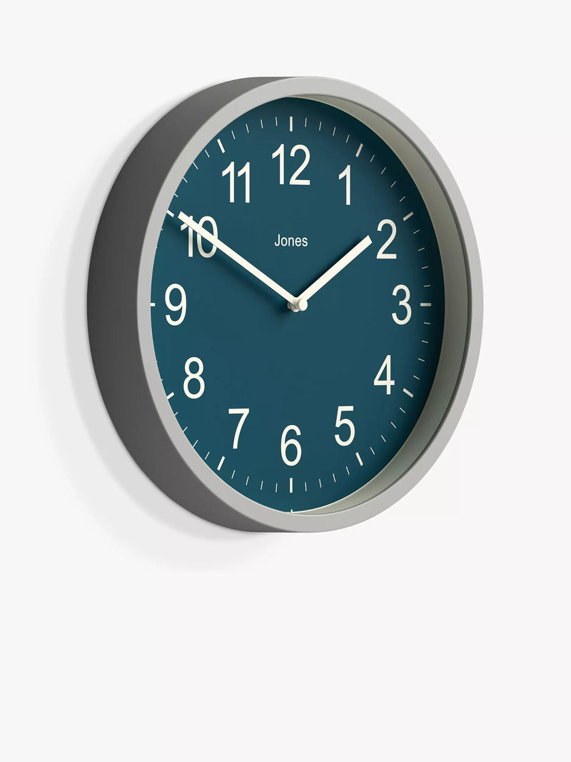 Jones Clocks analogue wall clock peacock blue 25cm - British product