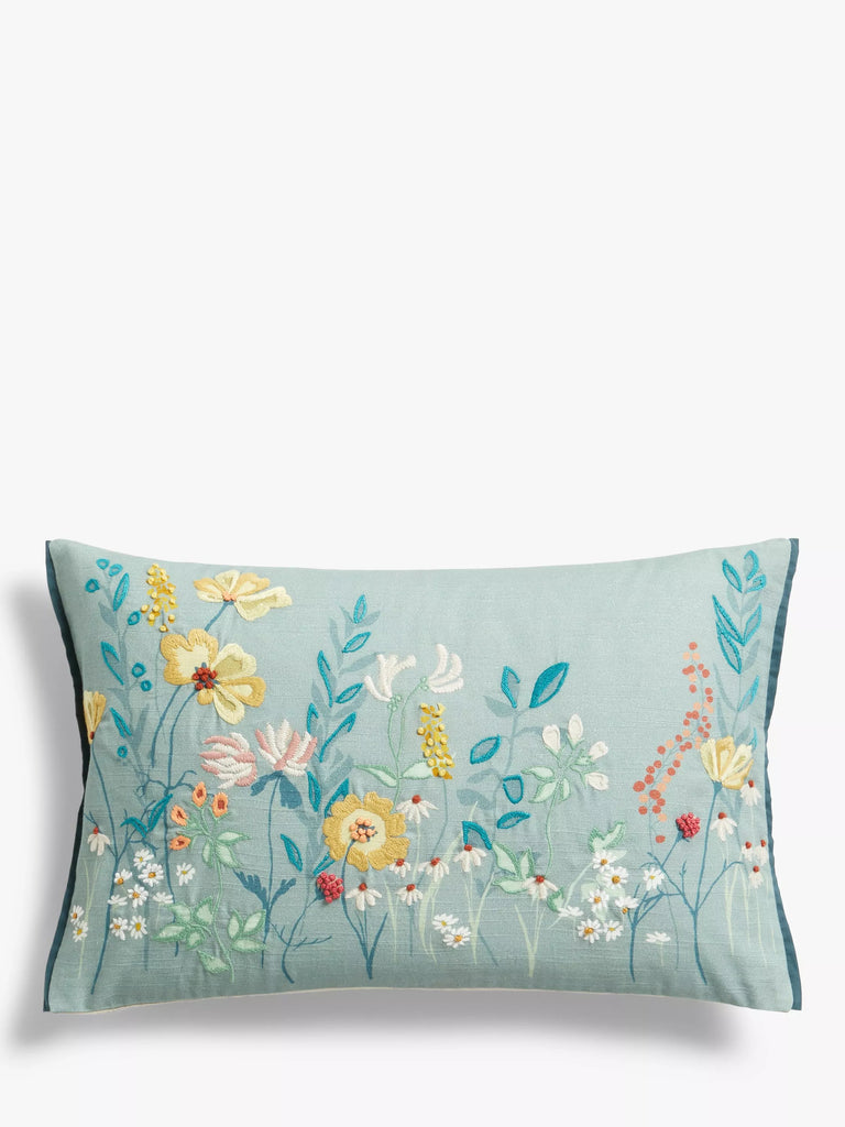 John Lewis Meadow Border Cushion, Duck Egg