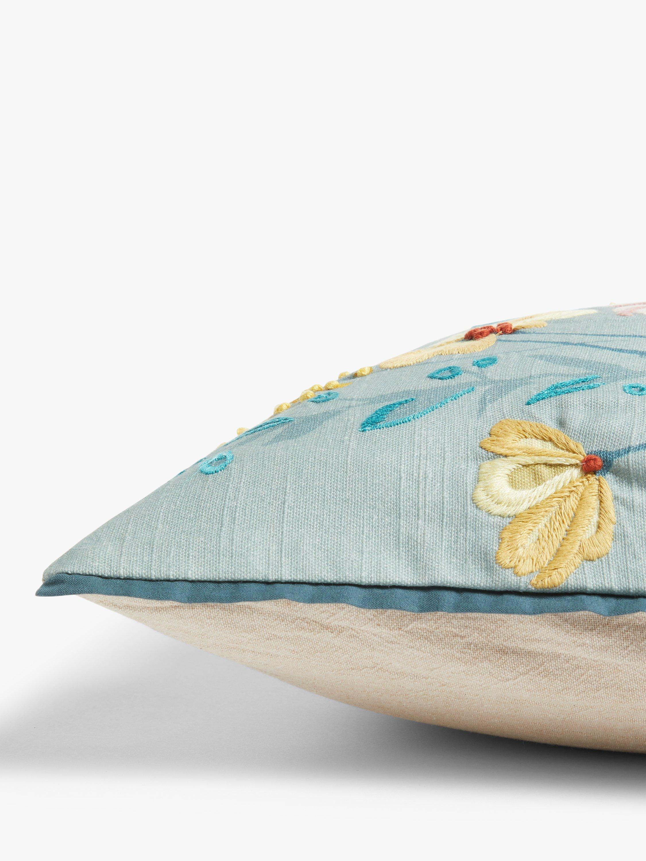 John Lewis Meadow Border Cushion, Duck Egg
