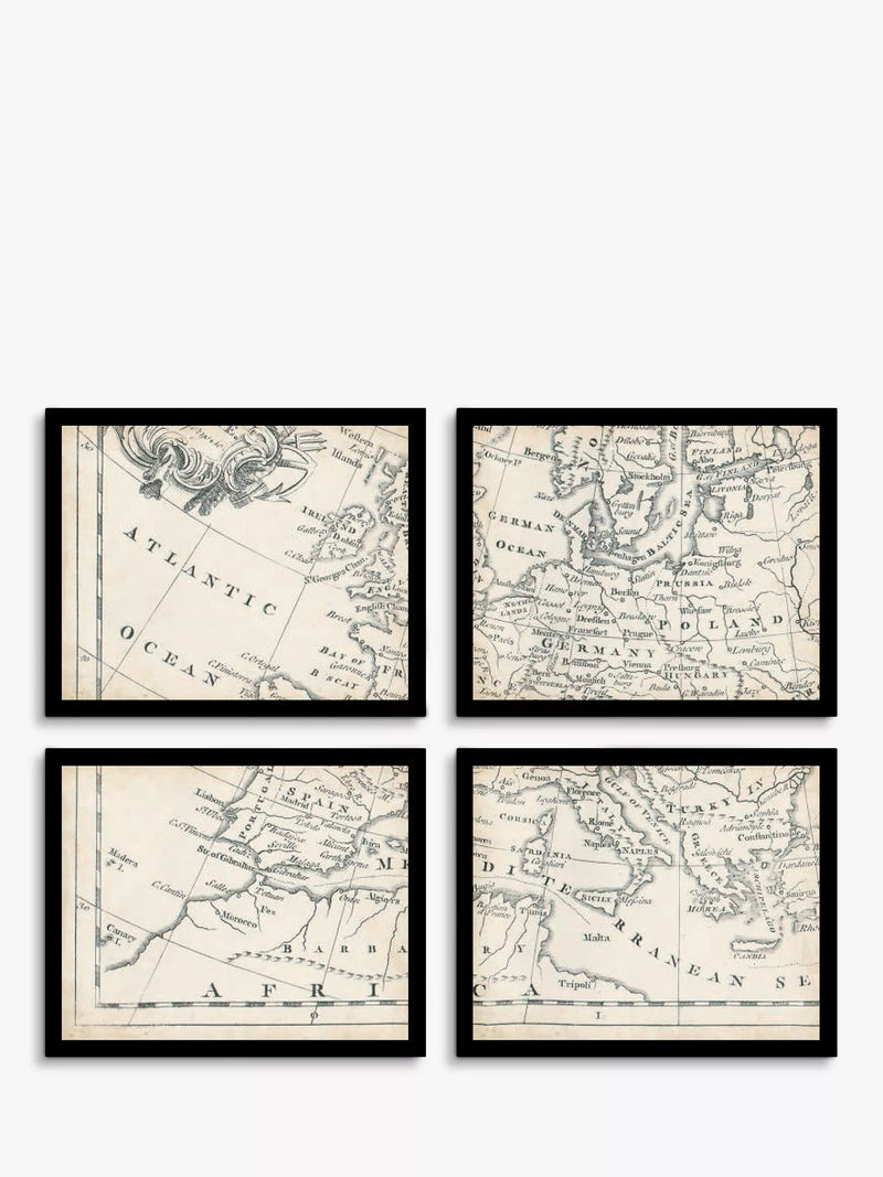 John Lewis vintage map of Europe framed print set 9 piece, imported from the UK