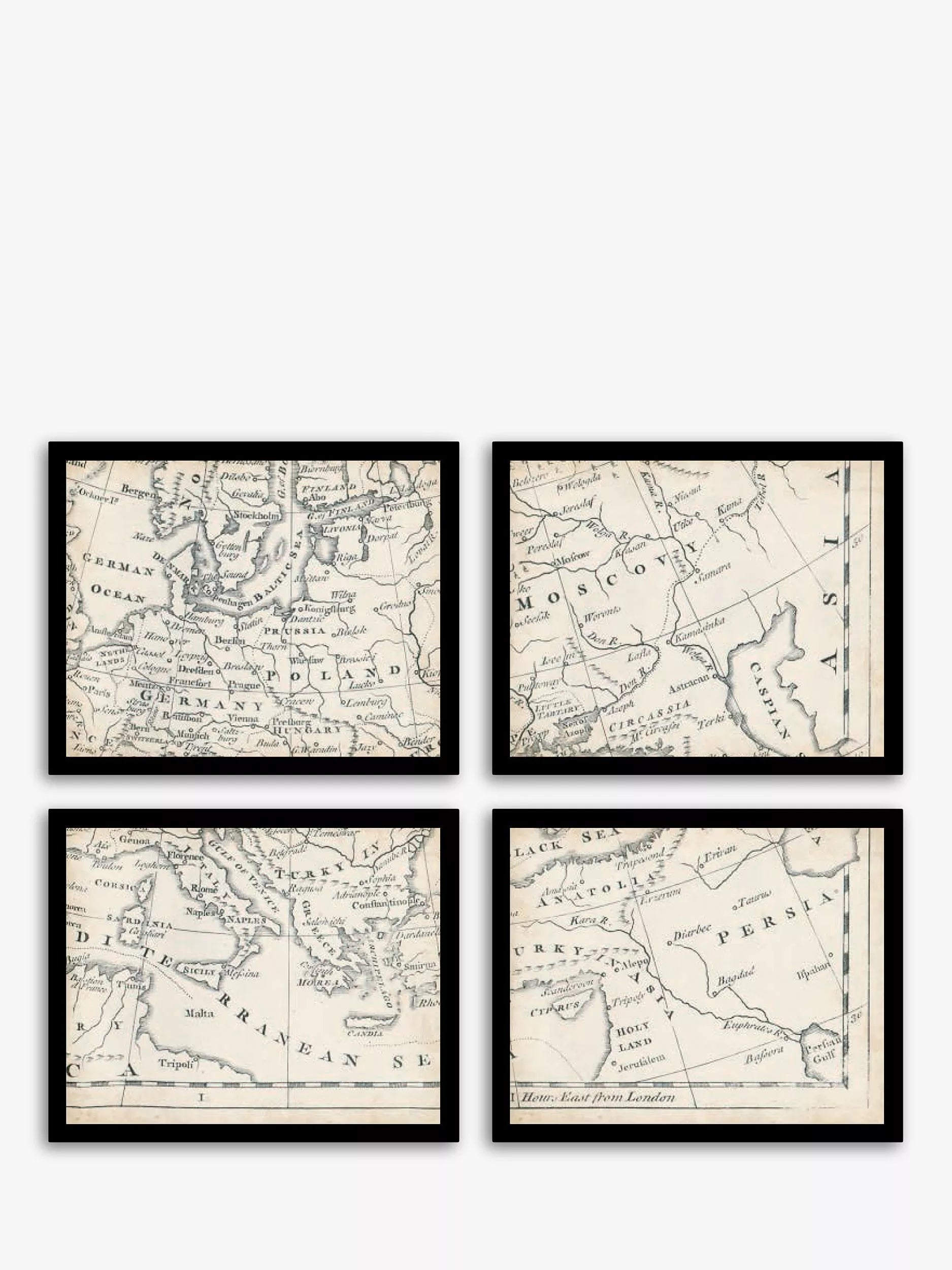 John Lewis vintage map of Europe framed print set 9 piece, imported from the UK