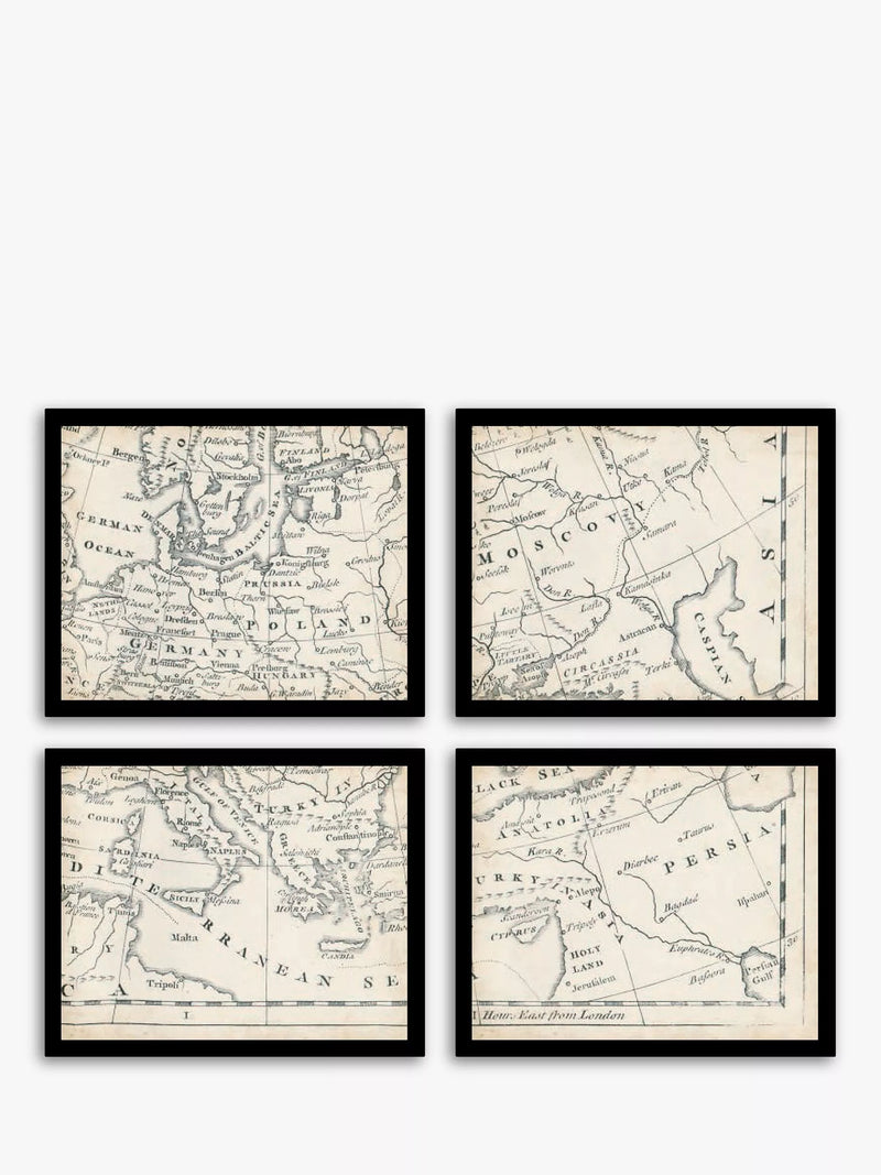 John Lewis vintage map of Europe framed print set 9 piece, imported from the UK