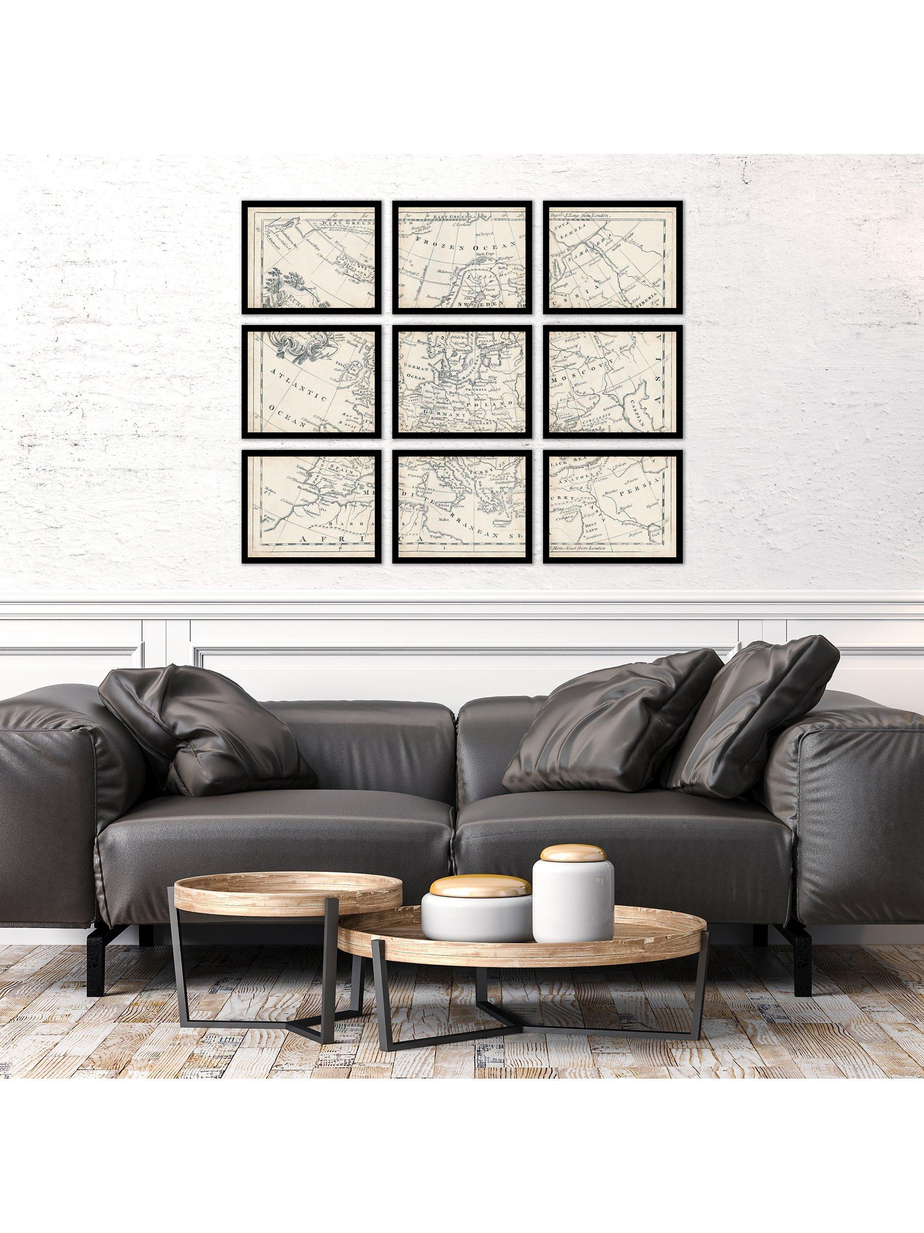 John Lewis vintage map of Europe framed print set 9 piece, imported from the UK