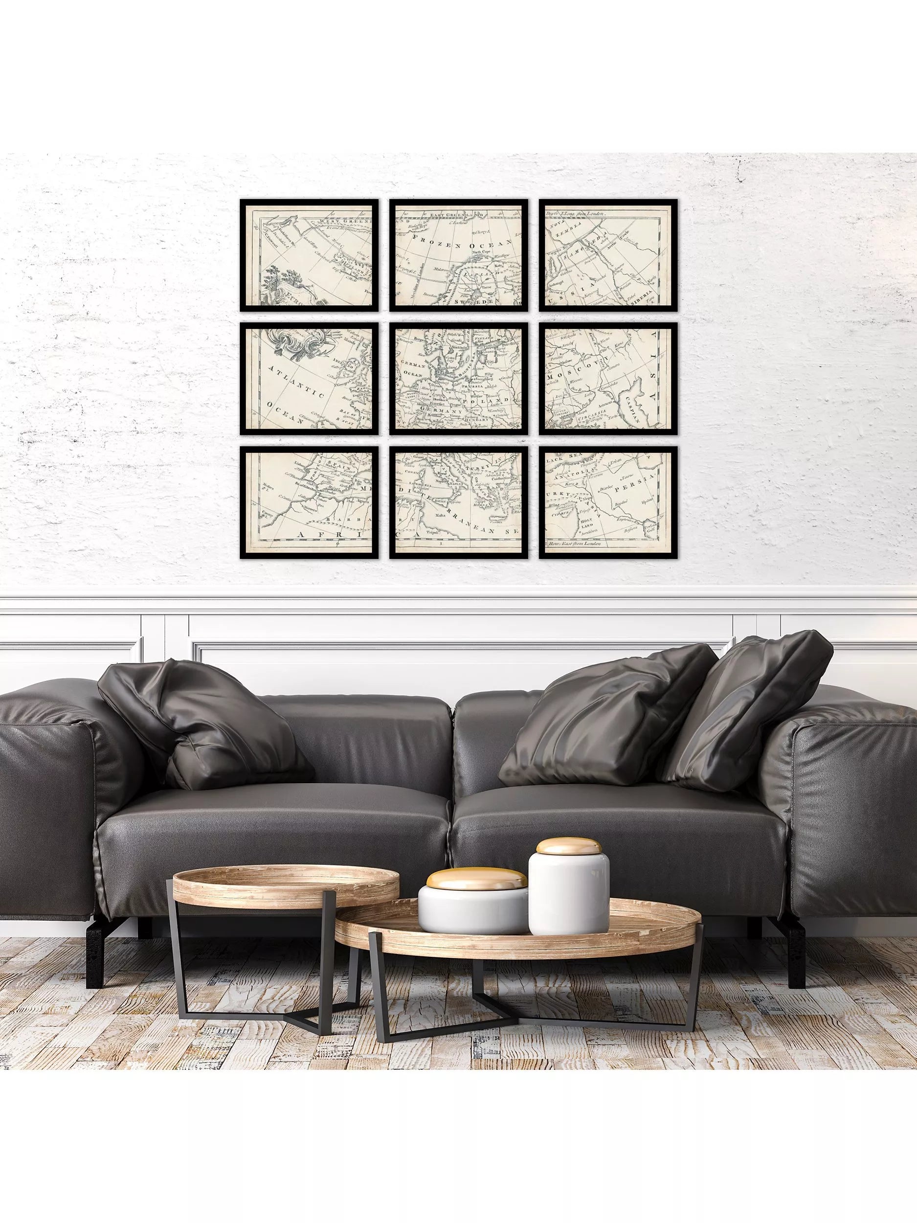 John Lewis vintage map of Europe framed print set 9 piece, imported from the UK