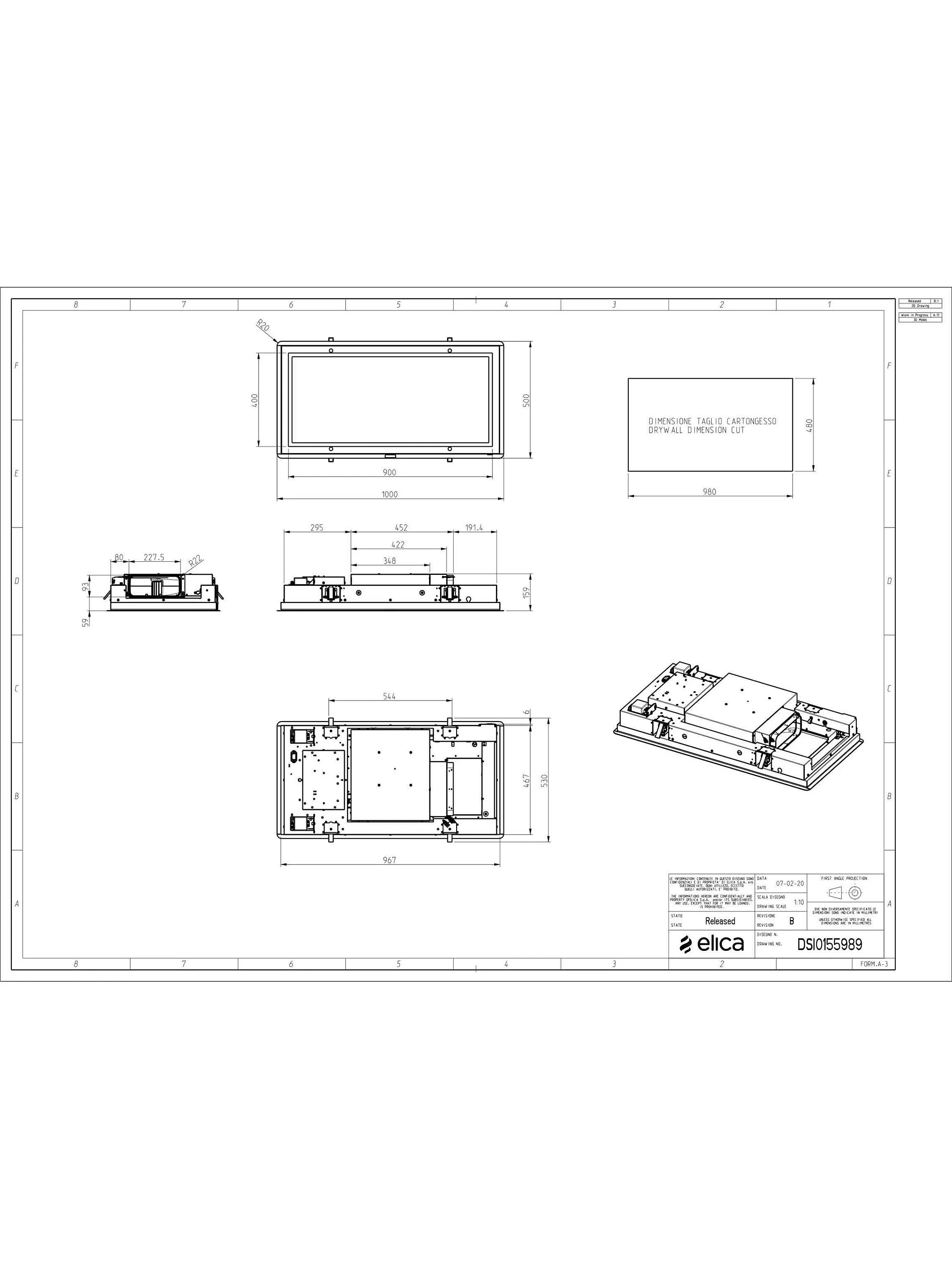 Elica SKYDOME16 ceiling cooker hood 100cm white - British product