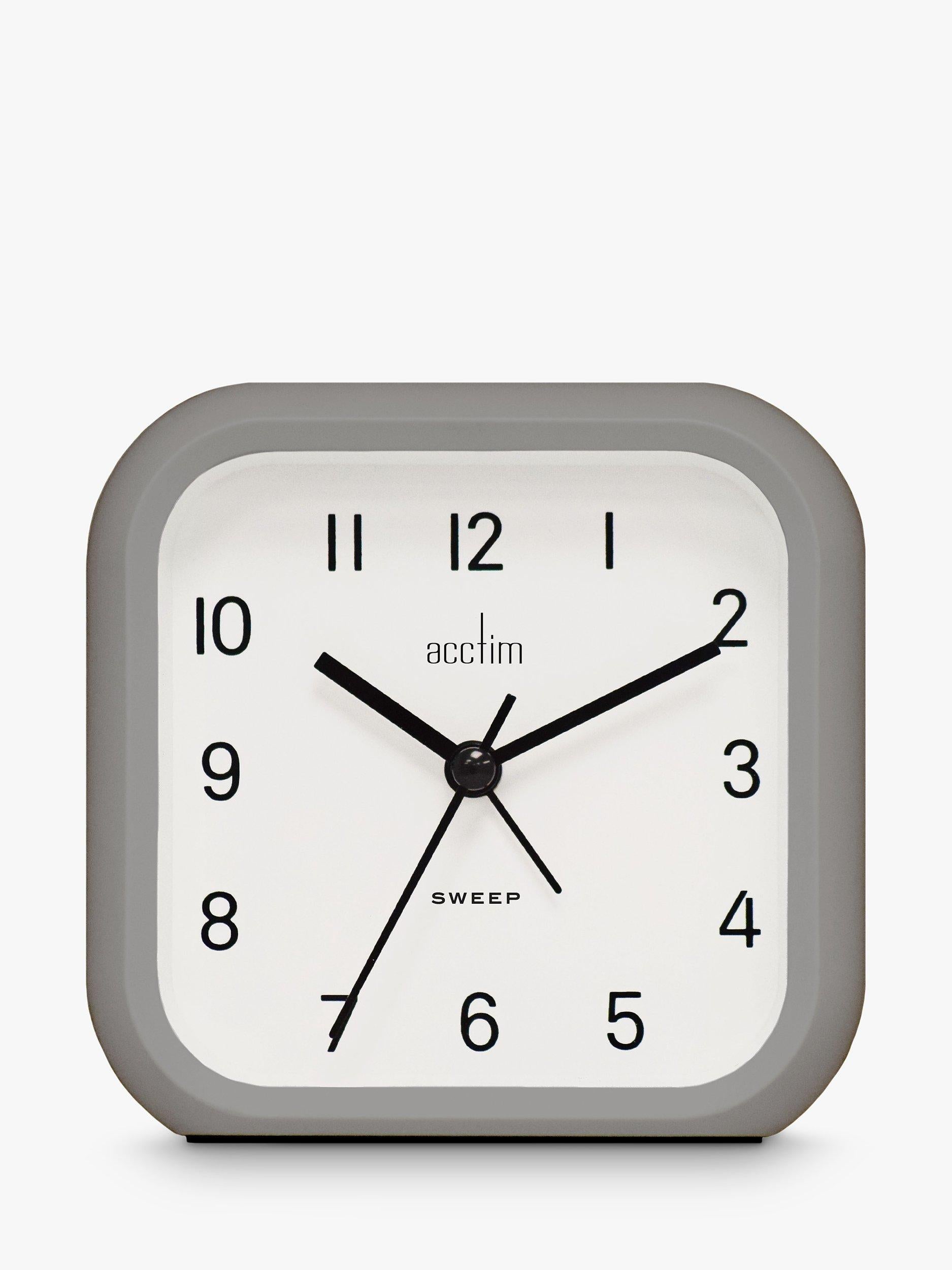 Square Analogue Alarm Clock with Non-Ticking Sweep and Touch-Sensor Backlight, 10cm