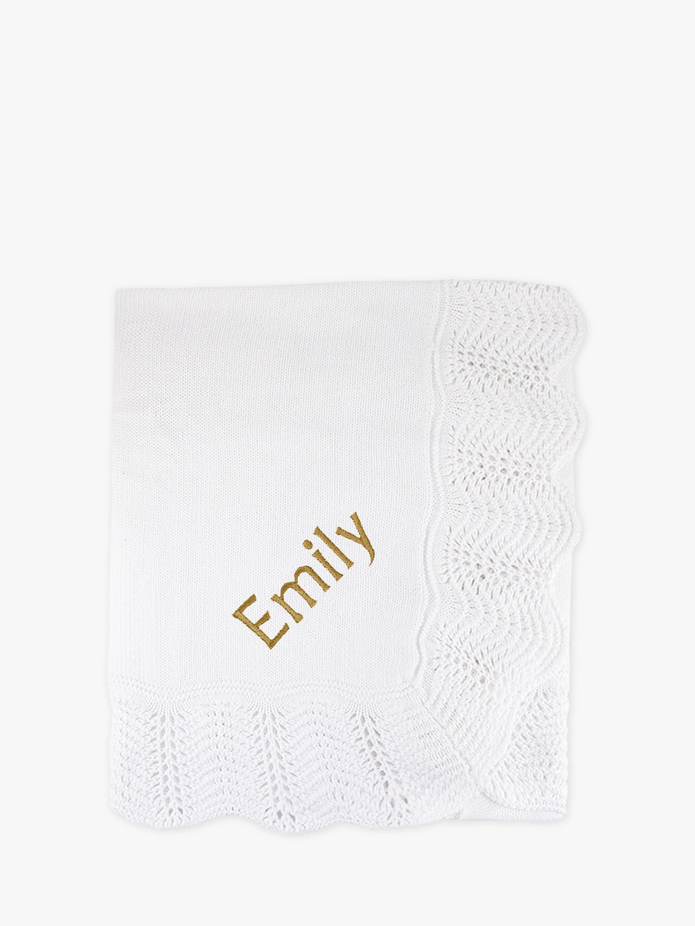 Babyblooms white knitted christening blanket 100x75cm, imported from the UK