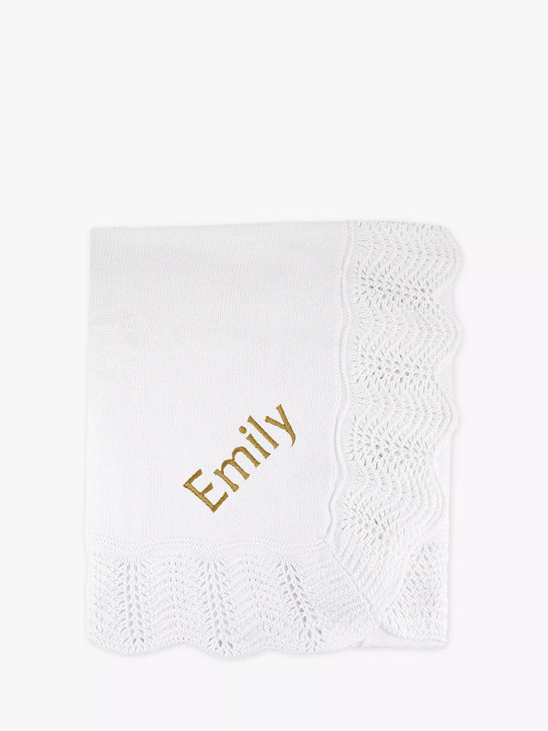 Babyblooms white knitted christening blanket 100x75cm, imported from the UK