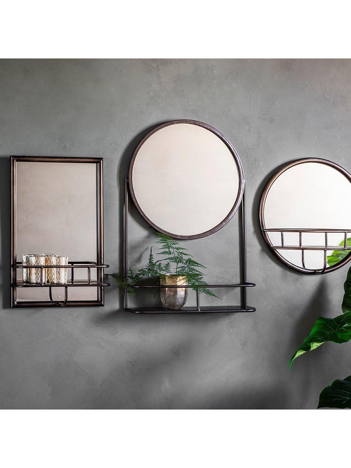 Gallery Direct metal frame shelf mirror 48x30cm black, UK version