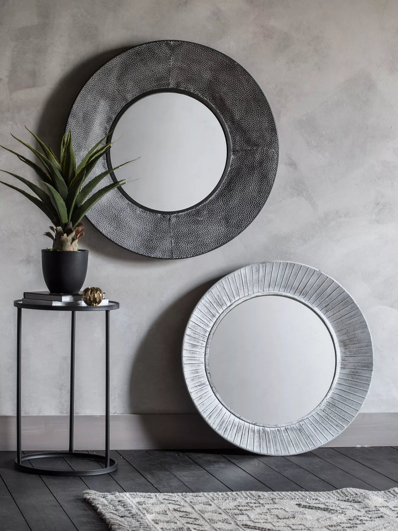 Gallery Direct distressed metal wall mirror 81cm white - British product