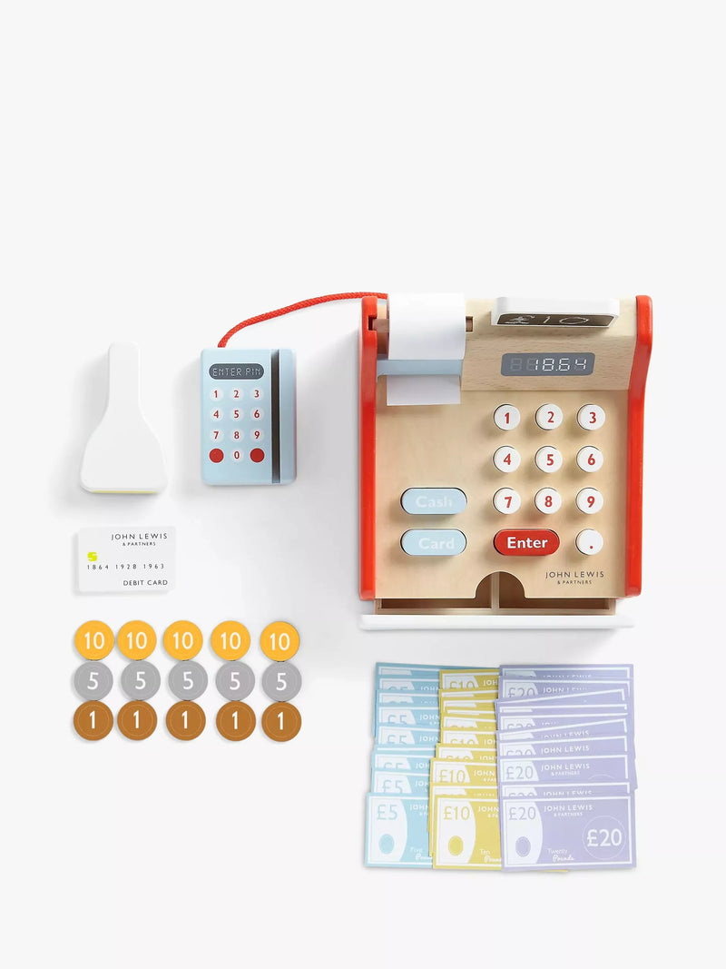 John Lewis wooden toy cash register (British brand)