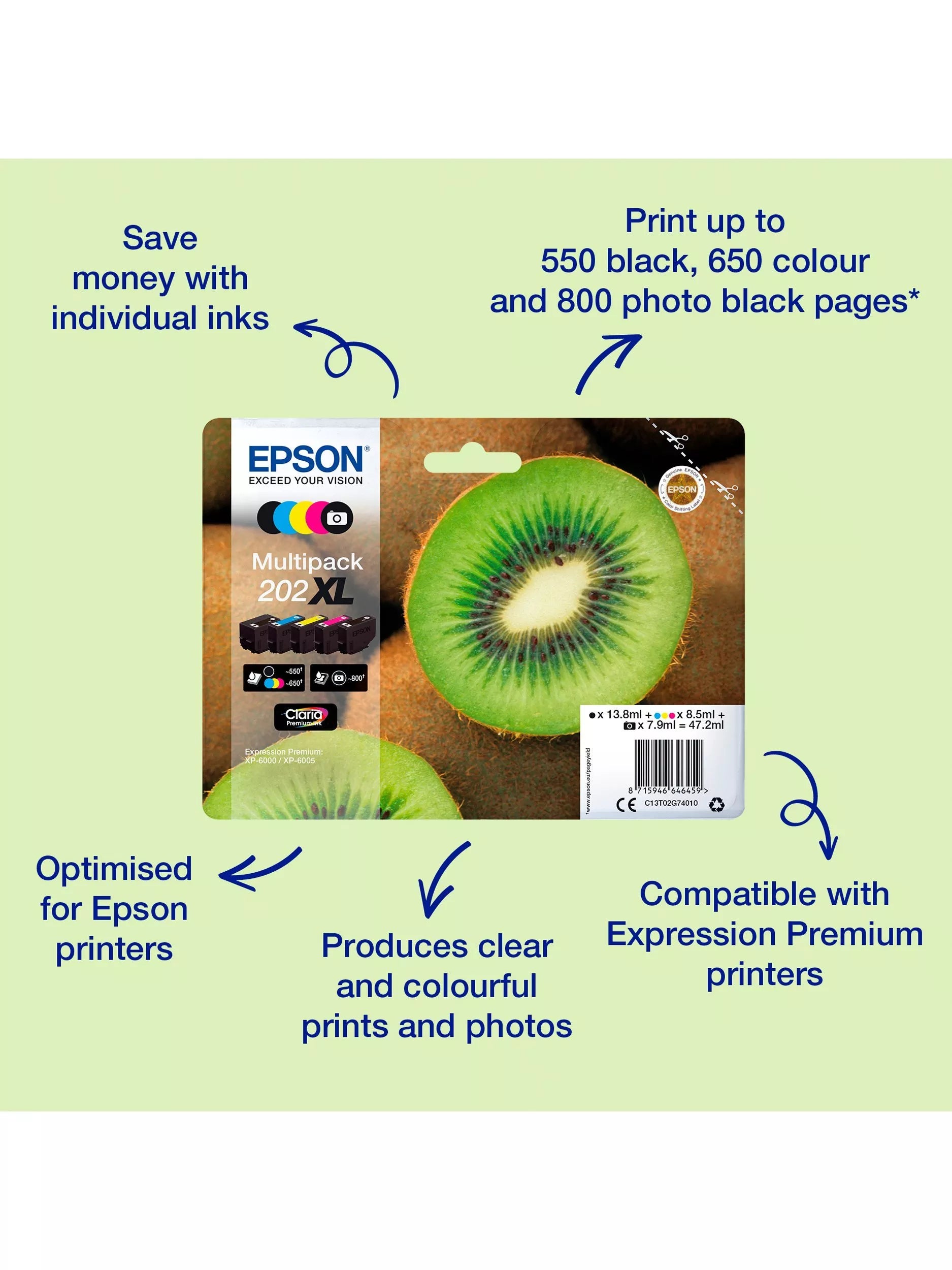 Epson Kiwi 202 multipack inkjet cartridges 5 pack, imported from the UK