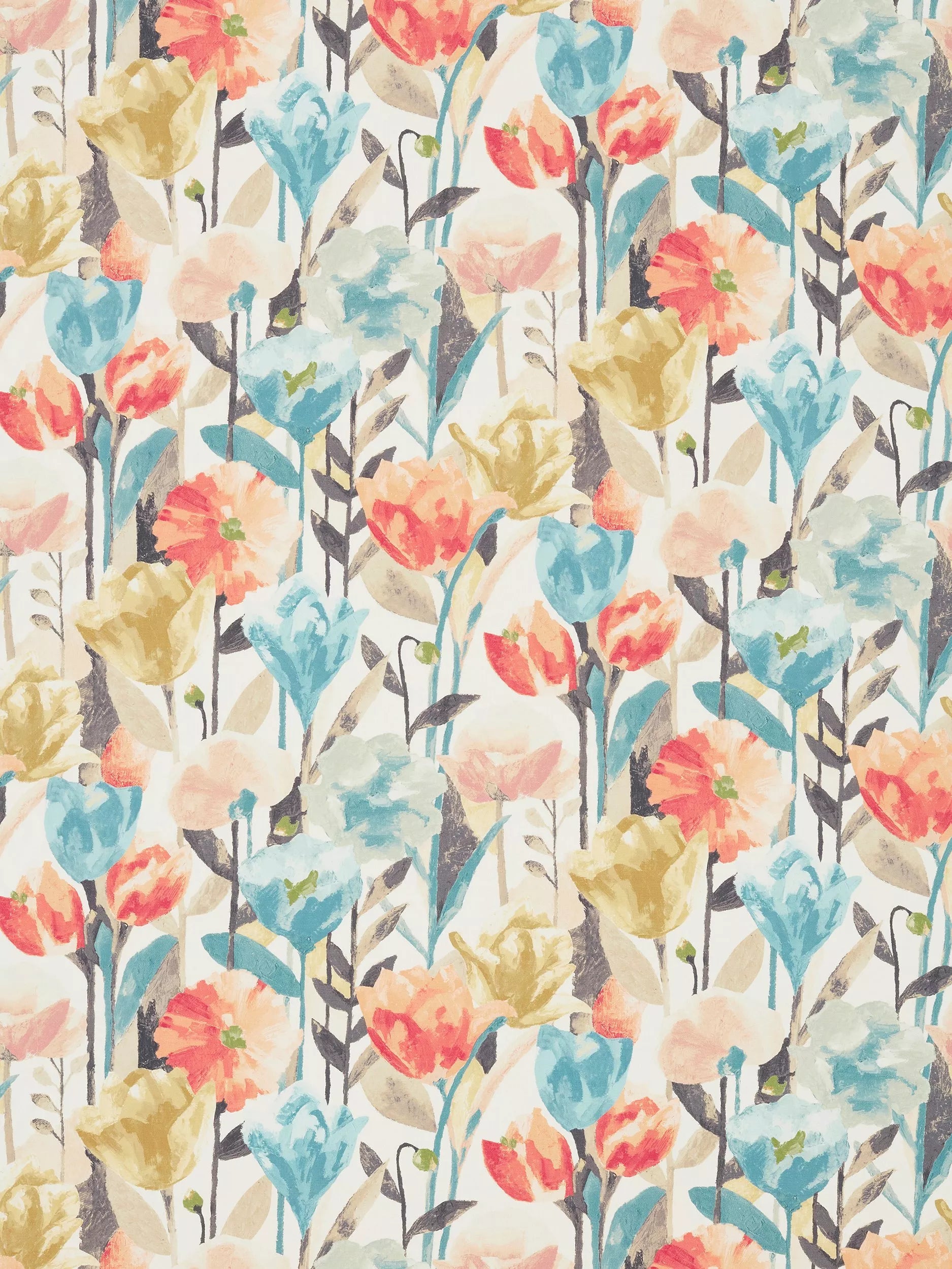 Harlequin Verdaccio Abstract Poppies and Tulips Furnishing Fabric, 137cm x 1m